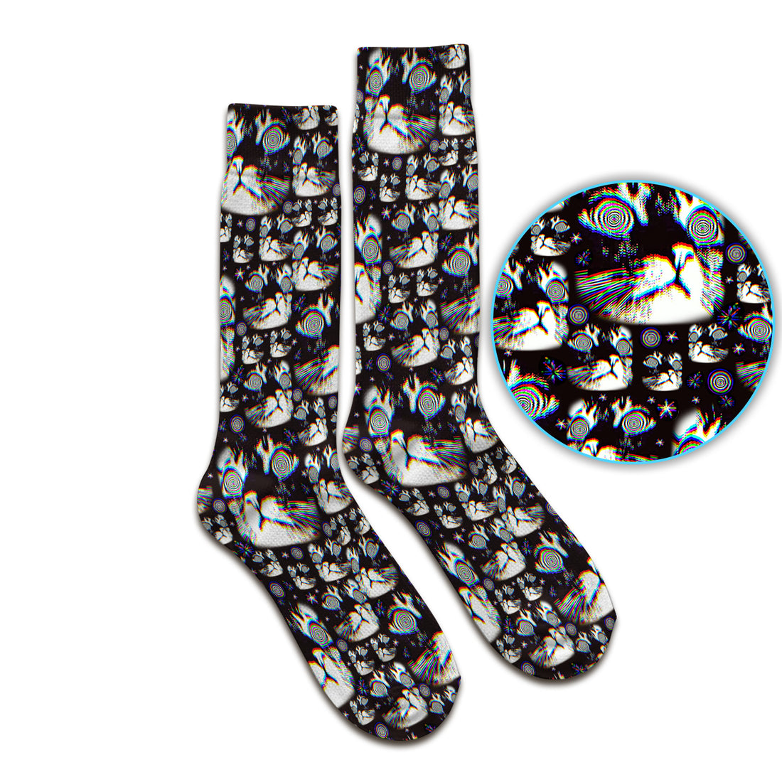 Funny Cosmic Cat Eye Spiral Pattern Socks, Adult Socks for Men and Women