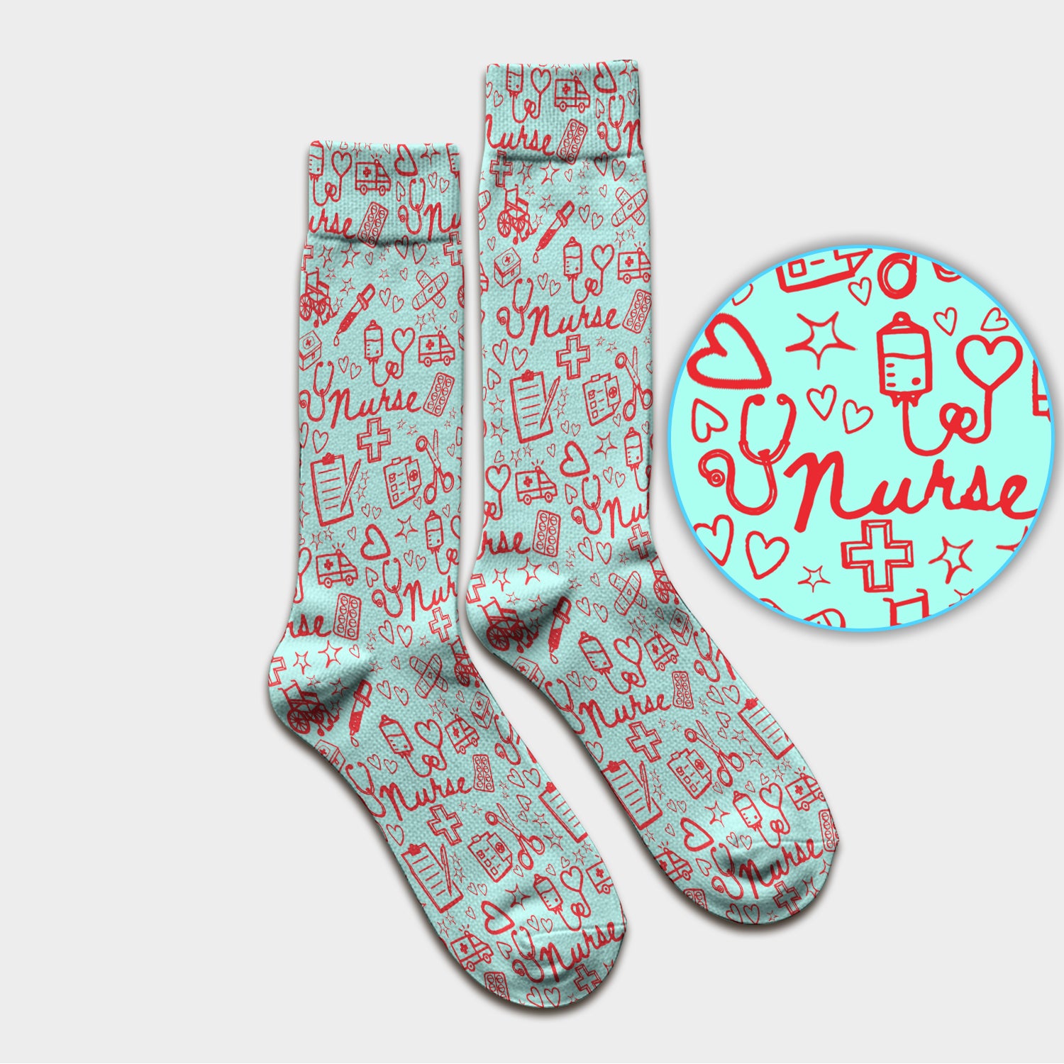 Cute Nurse Heart Medical Pattern Socks, Breathable Fabrics Medical Uniform