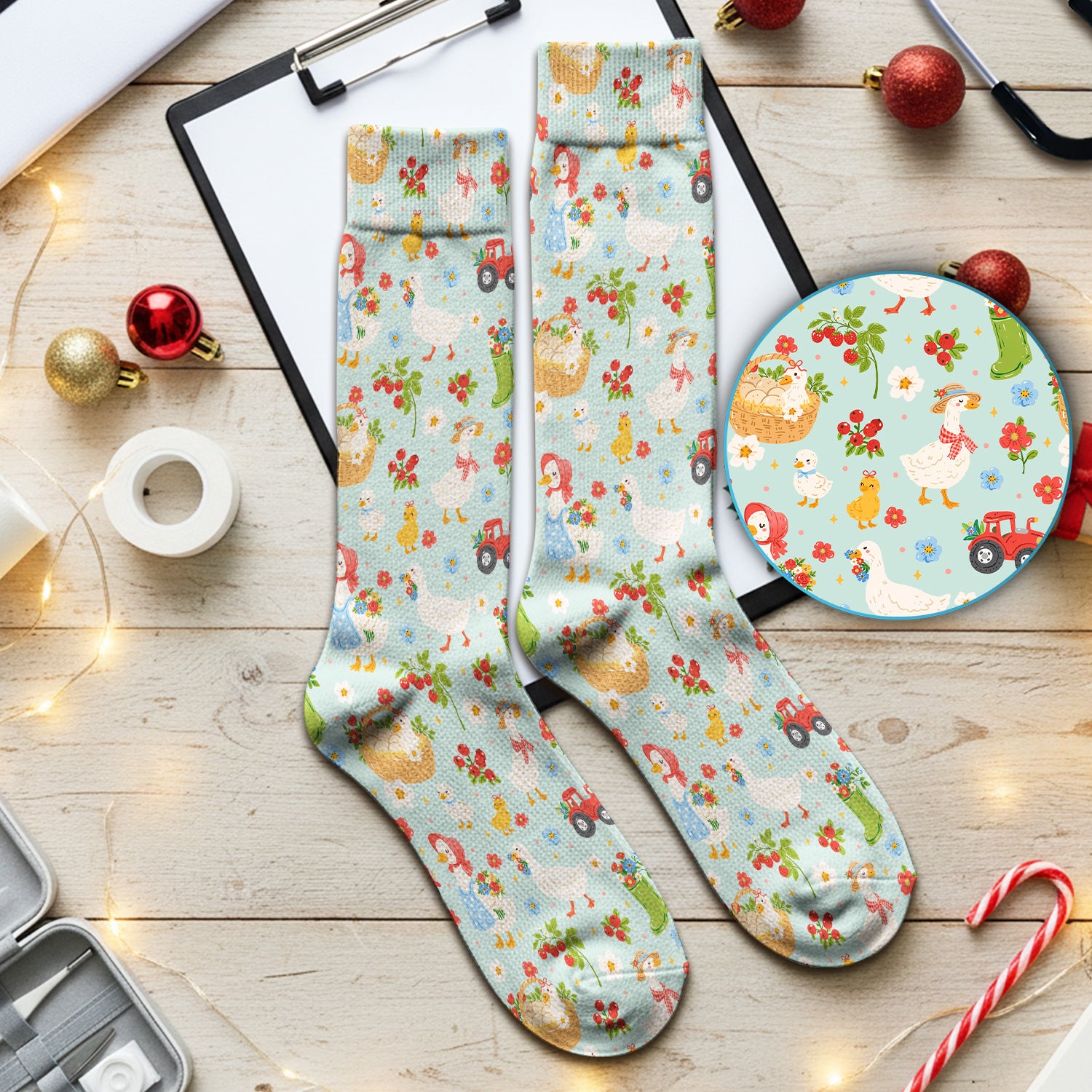 Farm Duck Chicken Tractor Flower Basket Socks, Breathable Fabrics Medical Uniform