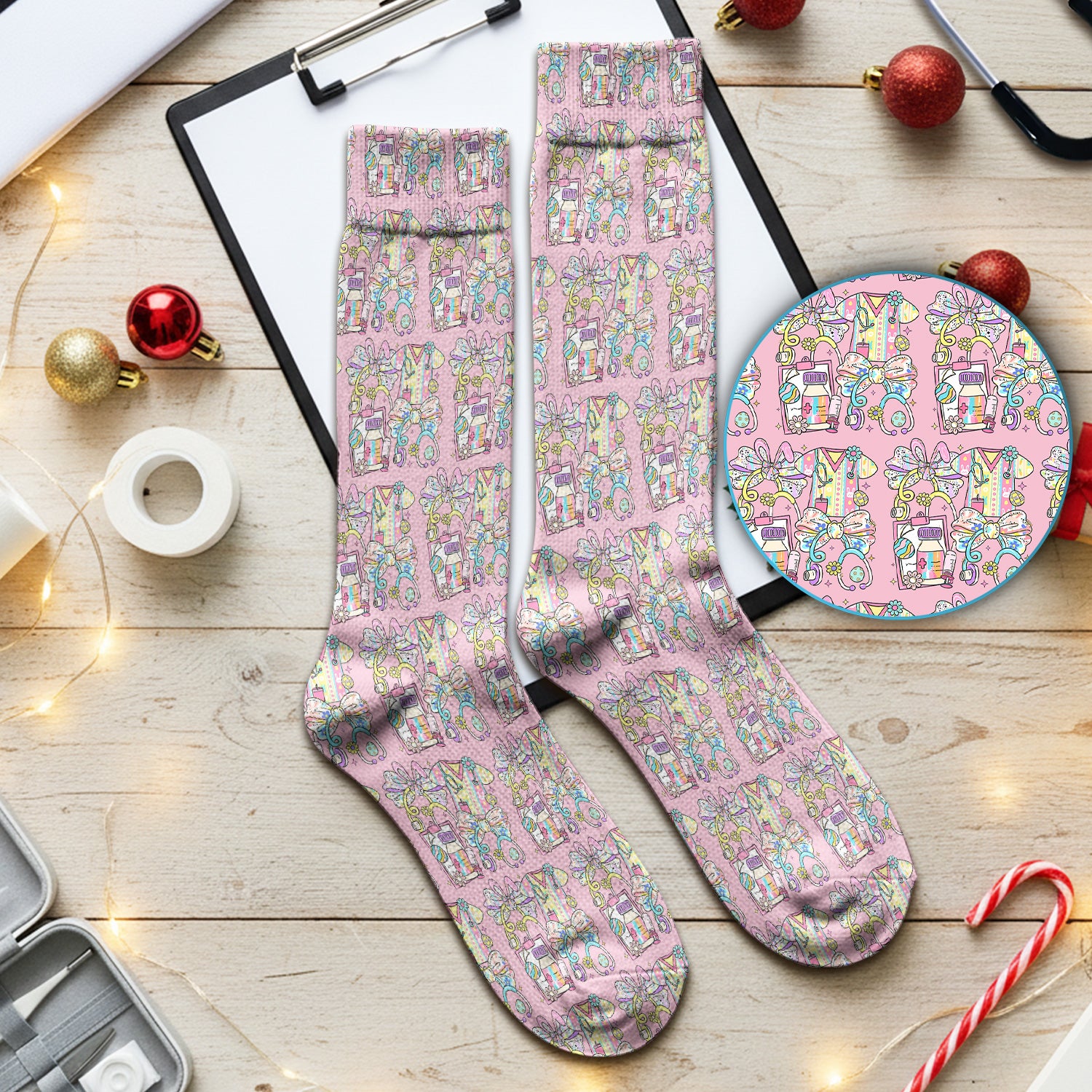 Colorful Nurse Scrub Supplies Pattern Socks, Adult Socks for Men and Women