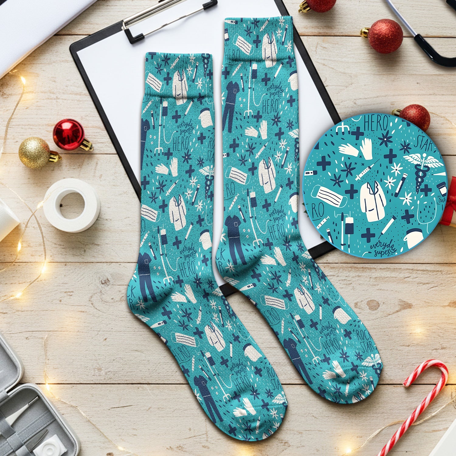 Inspirational Healthcare Hero Medical Tools Nurse Pattern Socks, Breathable Fabrics Medical Uniform
