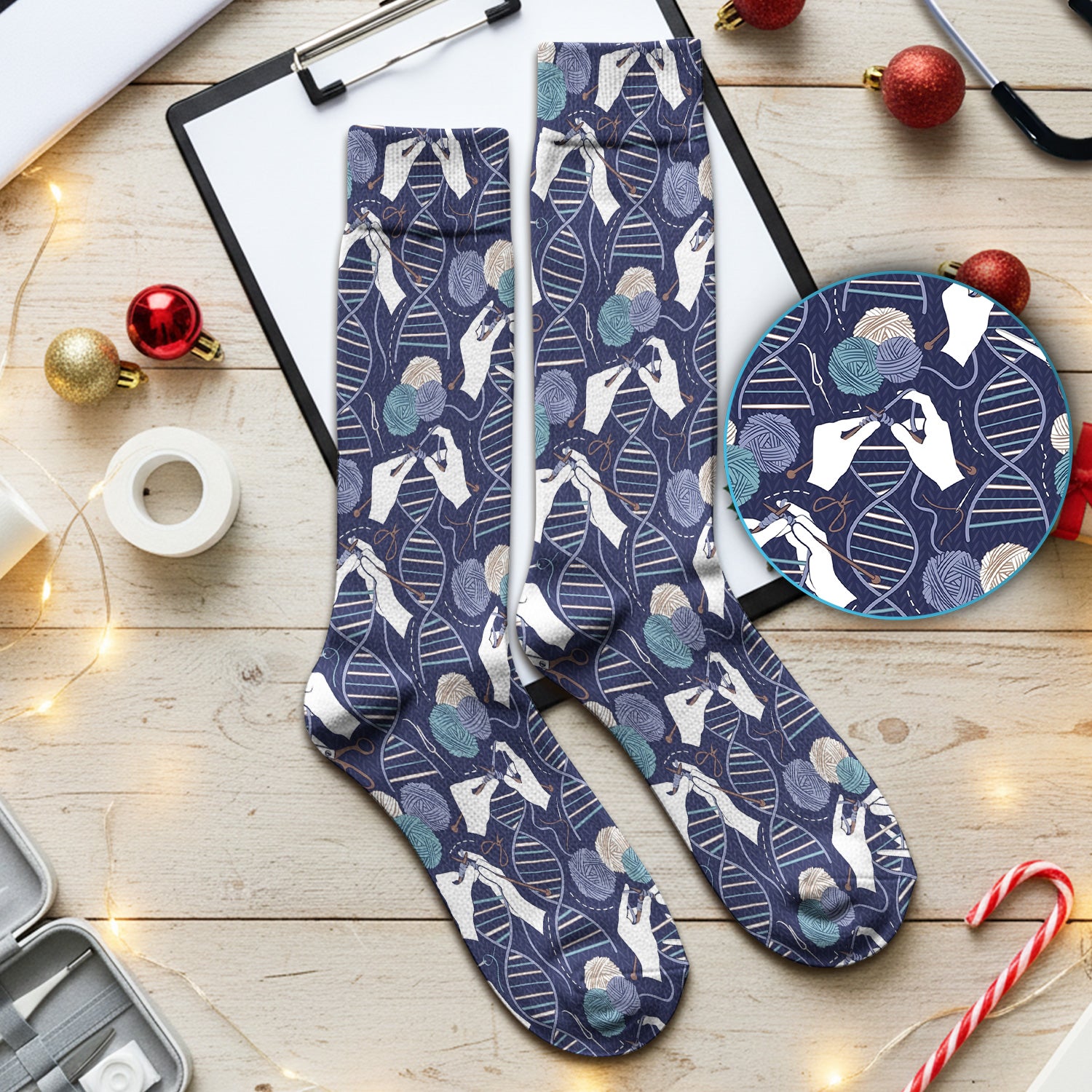 DNA Helix Yarn Pattern Socks, Breathable Fabrics Medical Uniform