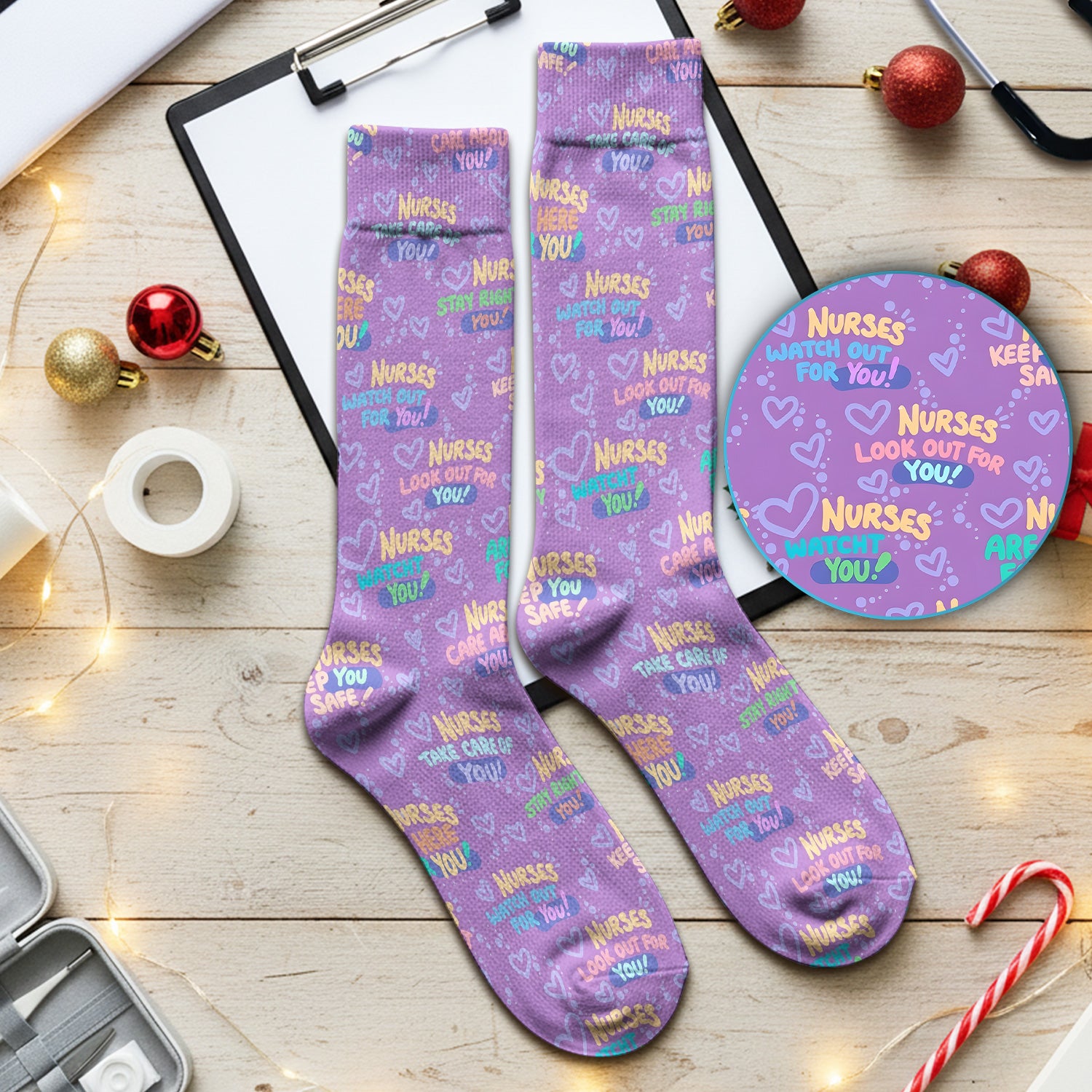 Inspirational Nurse Quote Care Message Pattern Socks, Breathable Fabrics Medical Uniform