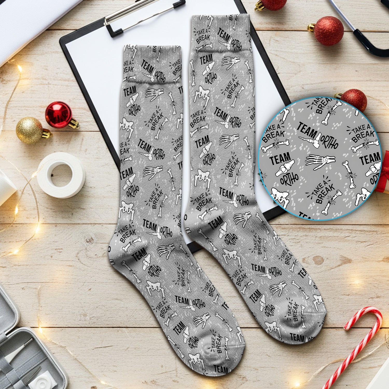 Team Ortho Bone Joint Print Socks, Breathable Fabrics Medical Uniform