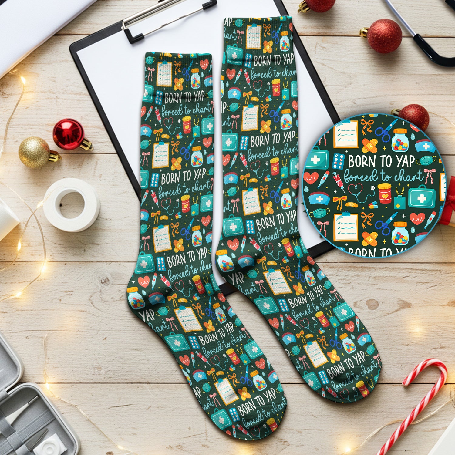 Born To Yap Medical Tools Pattern Socks, Breathable Fabrics Medical Uniform