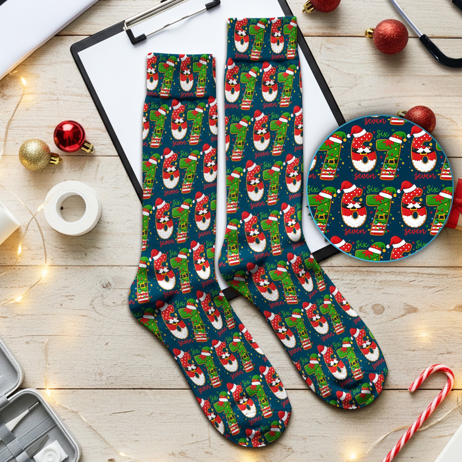 Christmas 67 Pattern Scrub Socks, Festive Holiday Medical Uniform Sock For Nursing