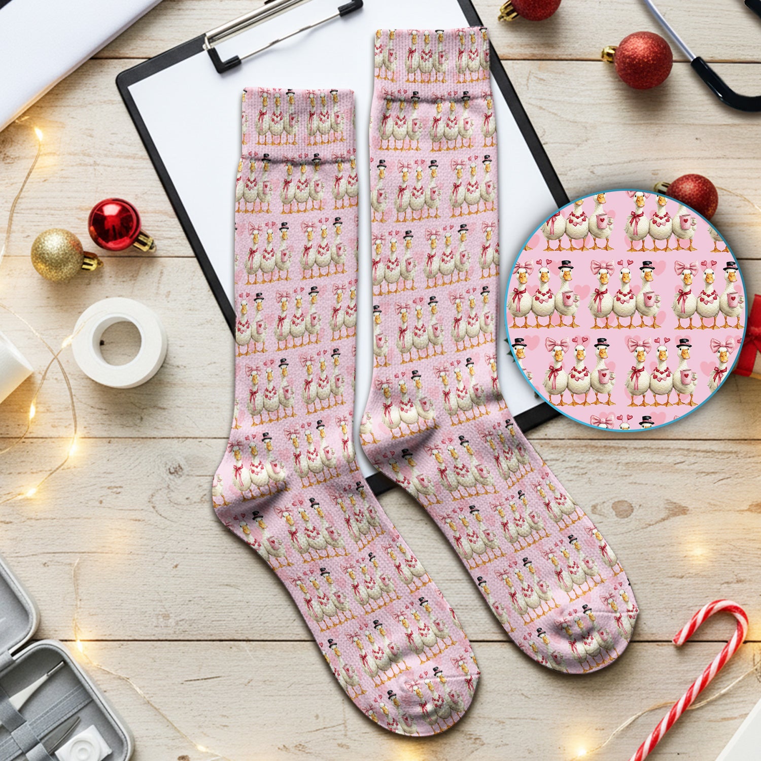 Charming Valentine Goose Heart Pink Design Socks, Breathable Fabrics Medical Uniform
