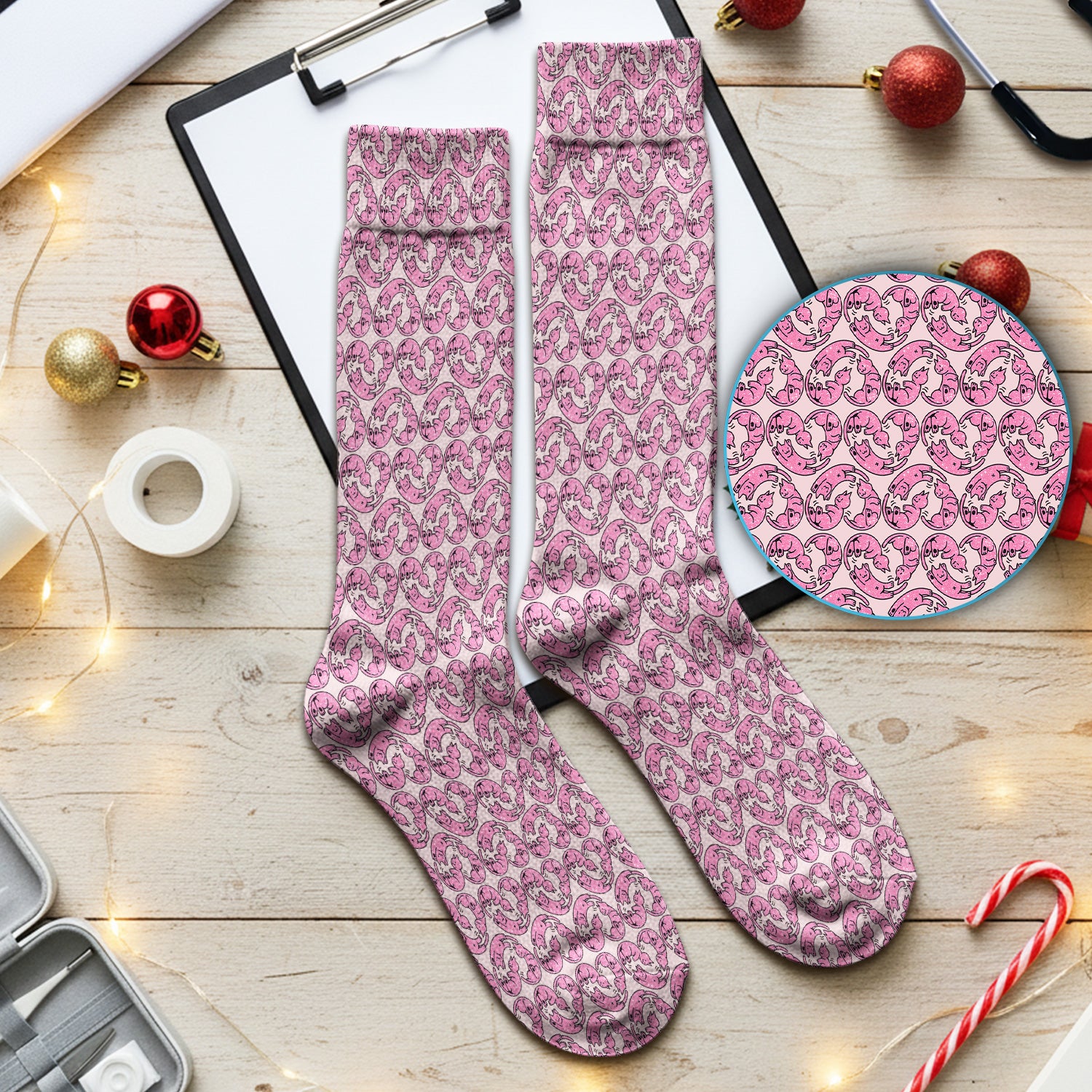 Cute Pink Cat Cartoon Pattern Medical Socks, Adult Socks for Men and Women