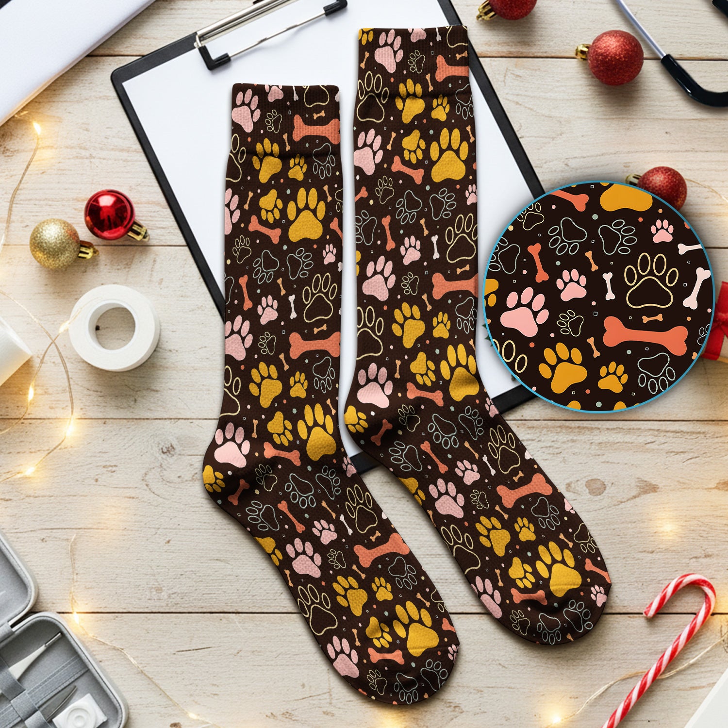 Cute Paw Print Dog Pattern Medical Socks, Adult Socks for Men and Women