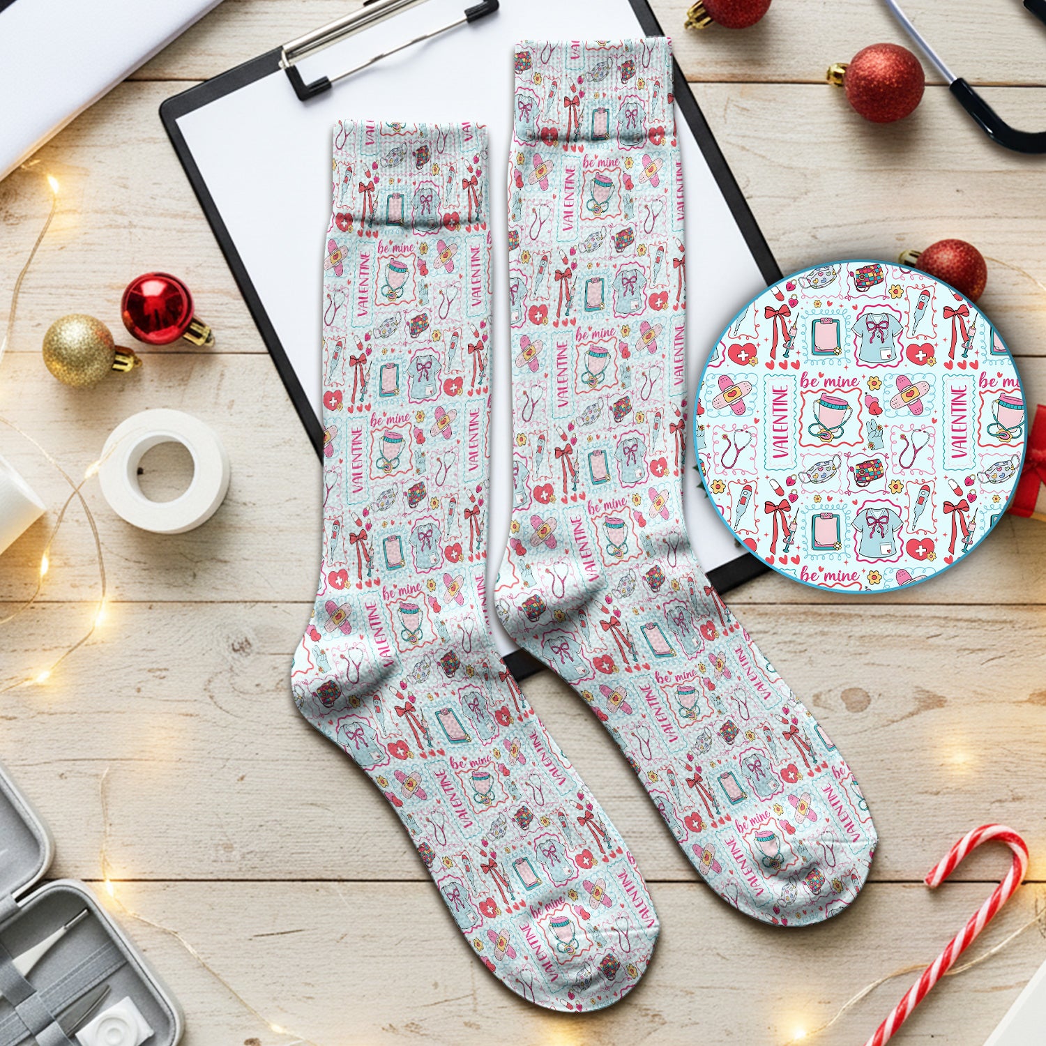 Valentine Medical Hearts Bandages Syringes, Socks for Nurse Doctor
