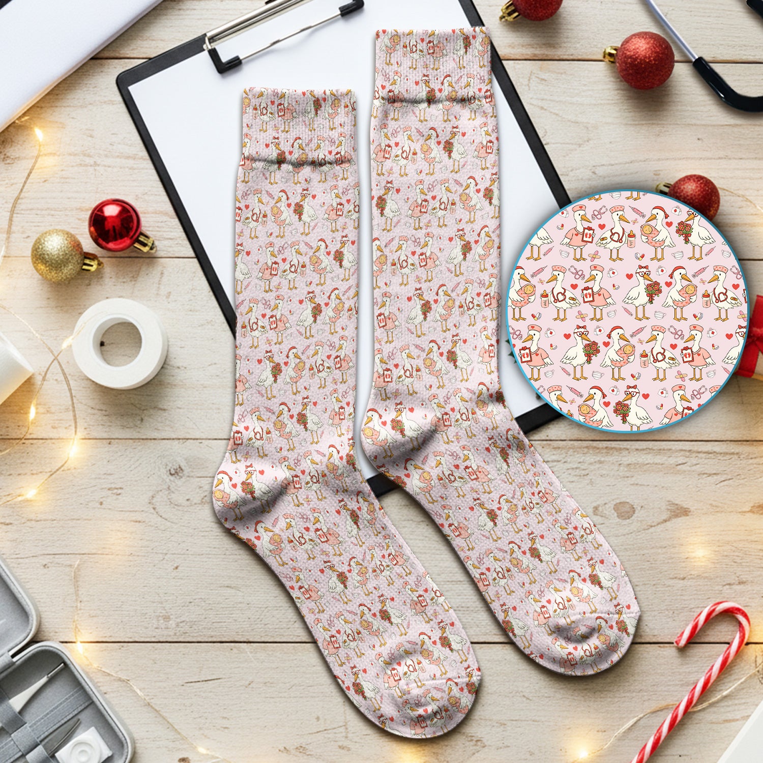 Cute Goose Nurse Valentine Design Medical, Socks for Nurse Doctor