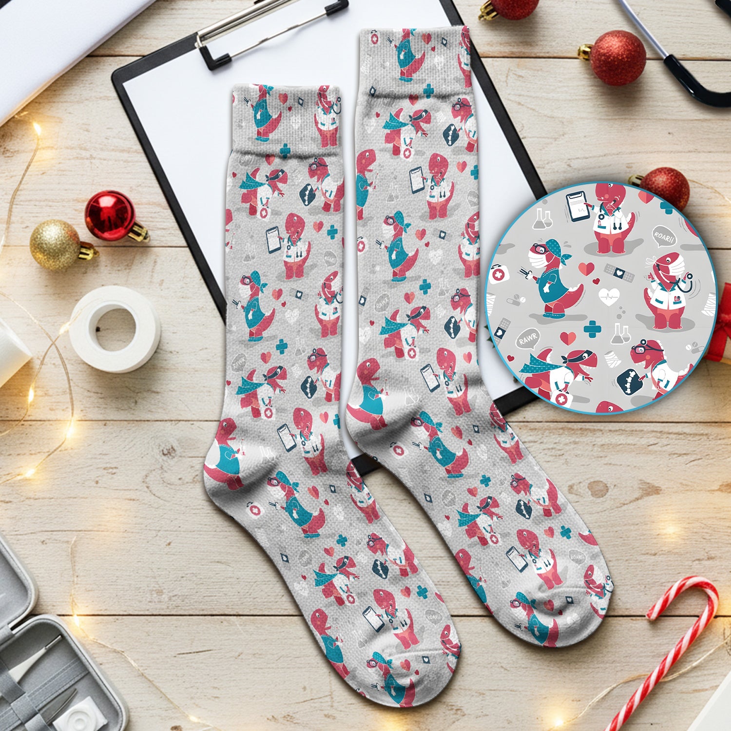 Cute Dinosaur Doctor Medical Pattern Sock, Breathable Fabrics Medical Uniform