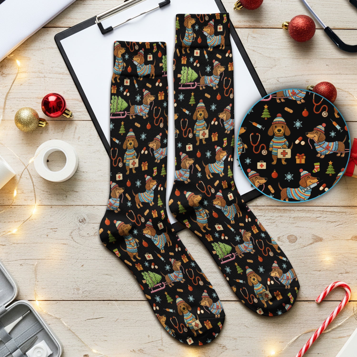 Dachshund Dog Scrub Socks For Nurse, Funny Wiener Dog Lover Gift, Cute Dog 3D Knit Pattern Sock