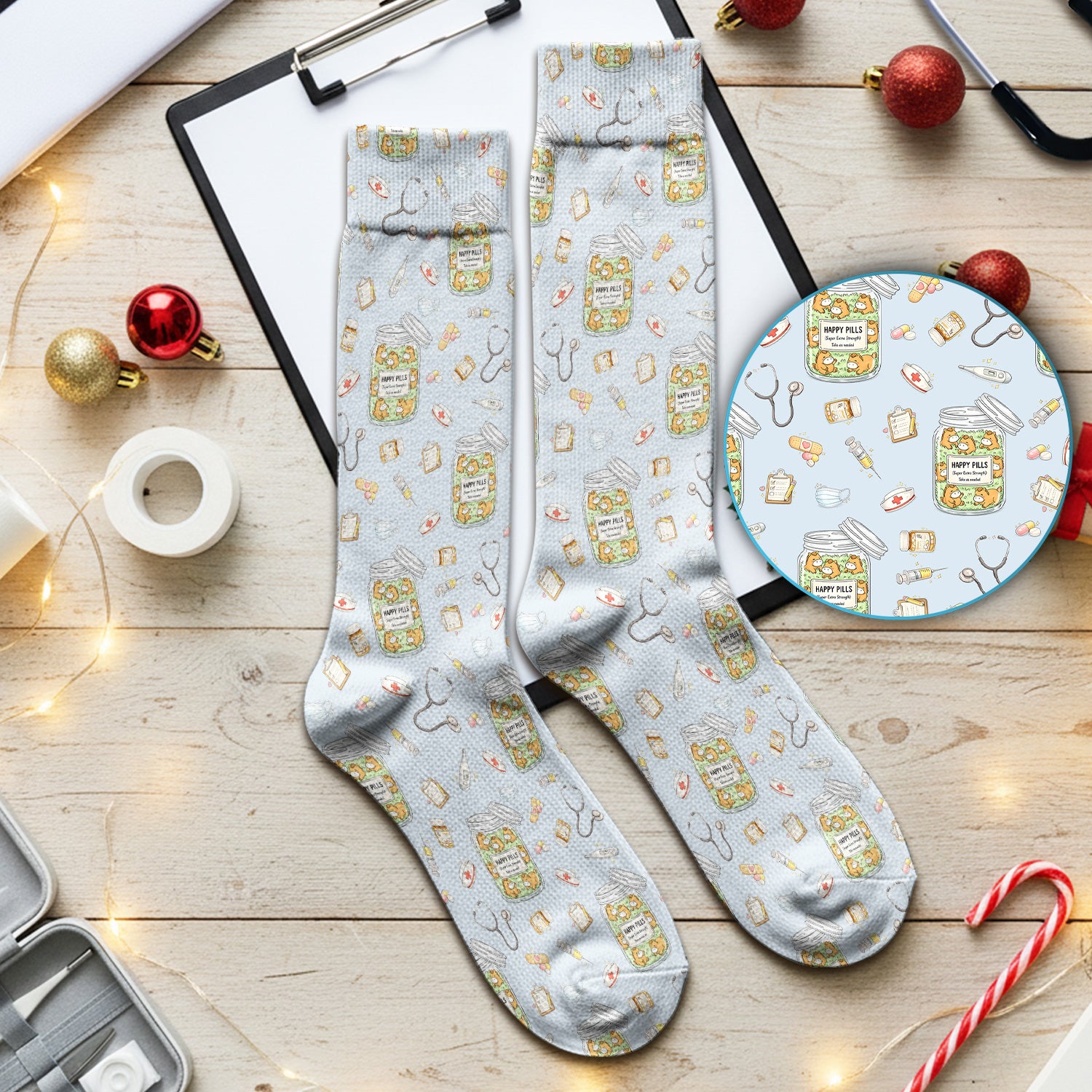 Happy Pills Horse Medical Print Medical Socks, Socks for Nurse and Doctor