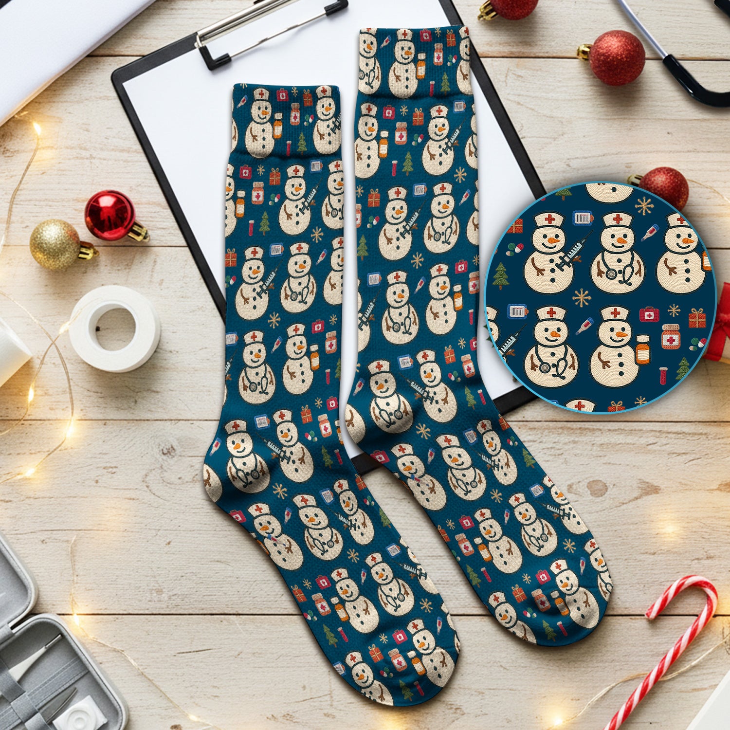 Snowman Nurse Christmas Scrub Socks – Festive Medical Pattern Sock – Cute Holiday Uniform For Nursing