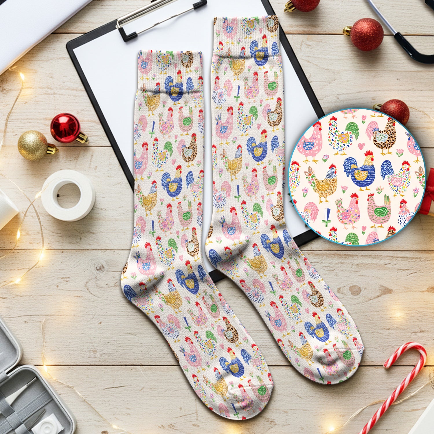 Colorful Chicken Farm Pattern Scrub Socks, Adult Socks for Men and Women
