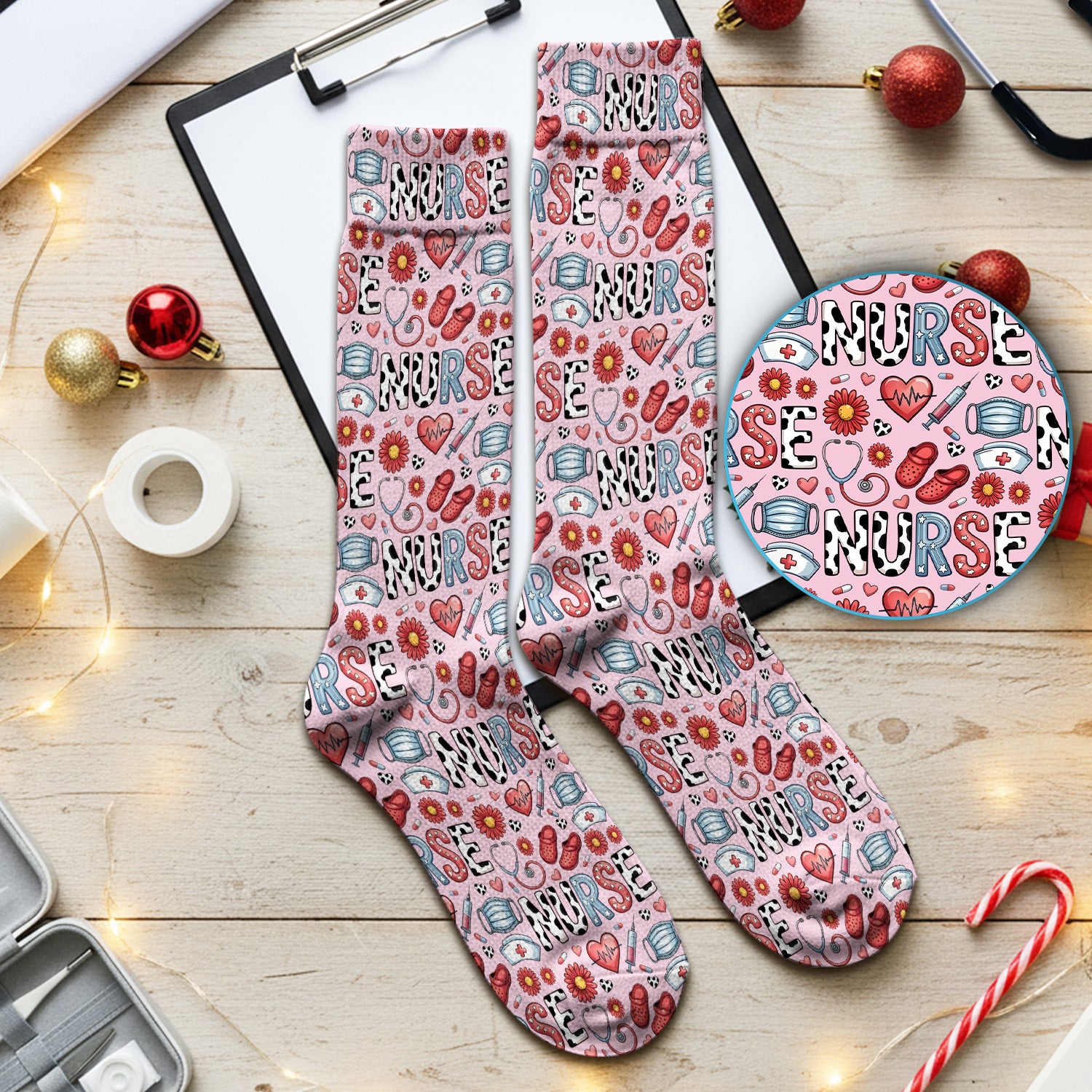 Cute Nurse Medical Icon Pattern Pattern Socks, Socks for Nurse Doctor
