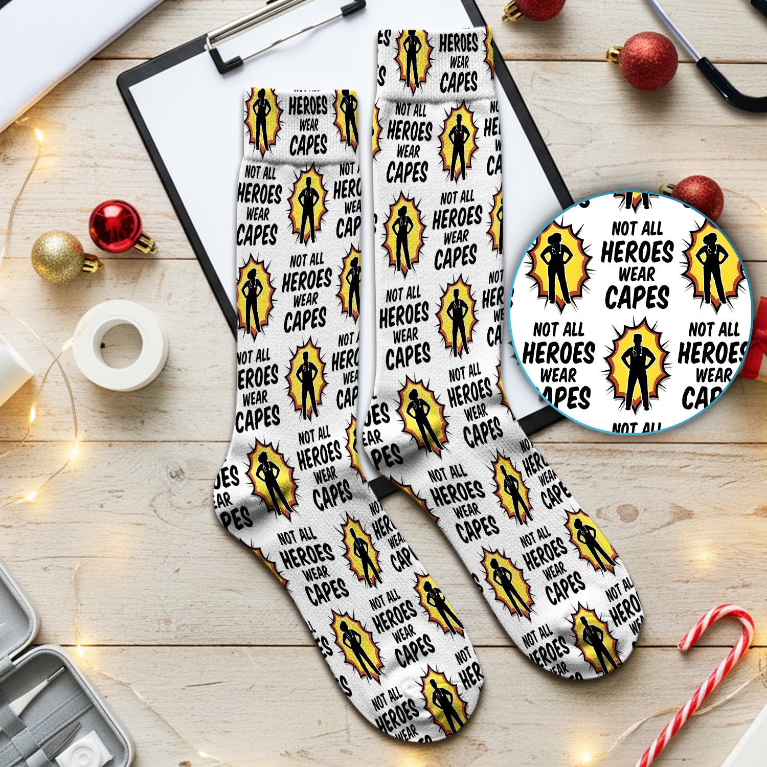 Not All Heroes Wear Capes Nurse Pattern Socks, Breathable Fabrics Medical Uniform