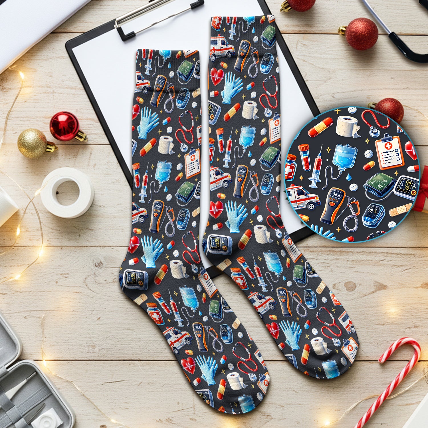 Medical Tools Pattern Ambulance Stethoscope Socks, Socks for Men and Women