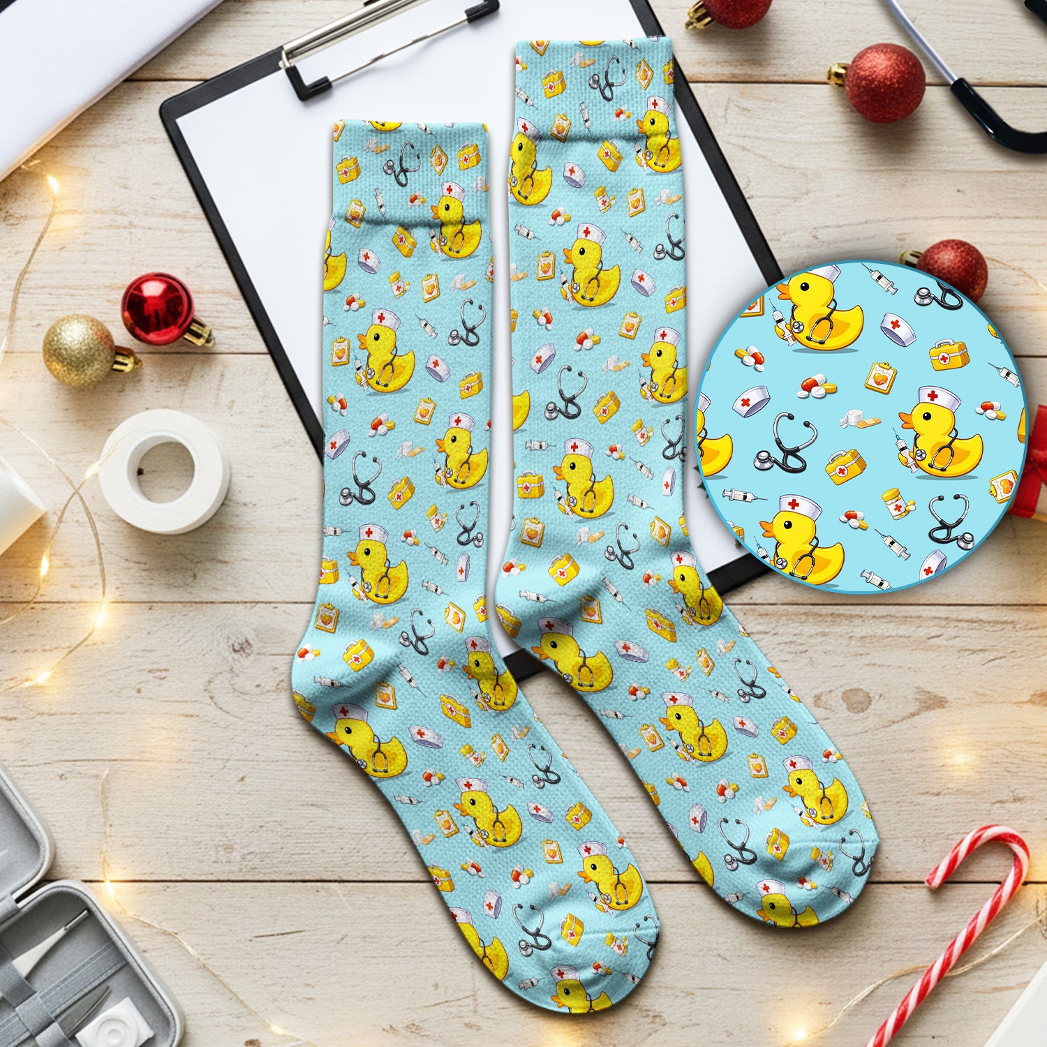 Playful Medical Duck Print Medical Socks, Breathable Fabrics Medical Uniform