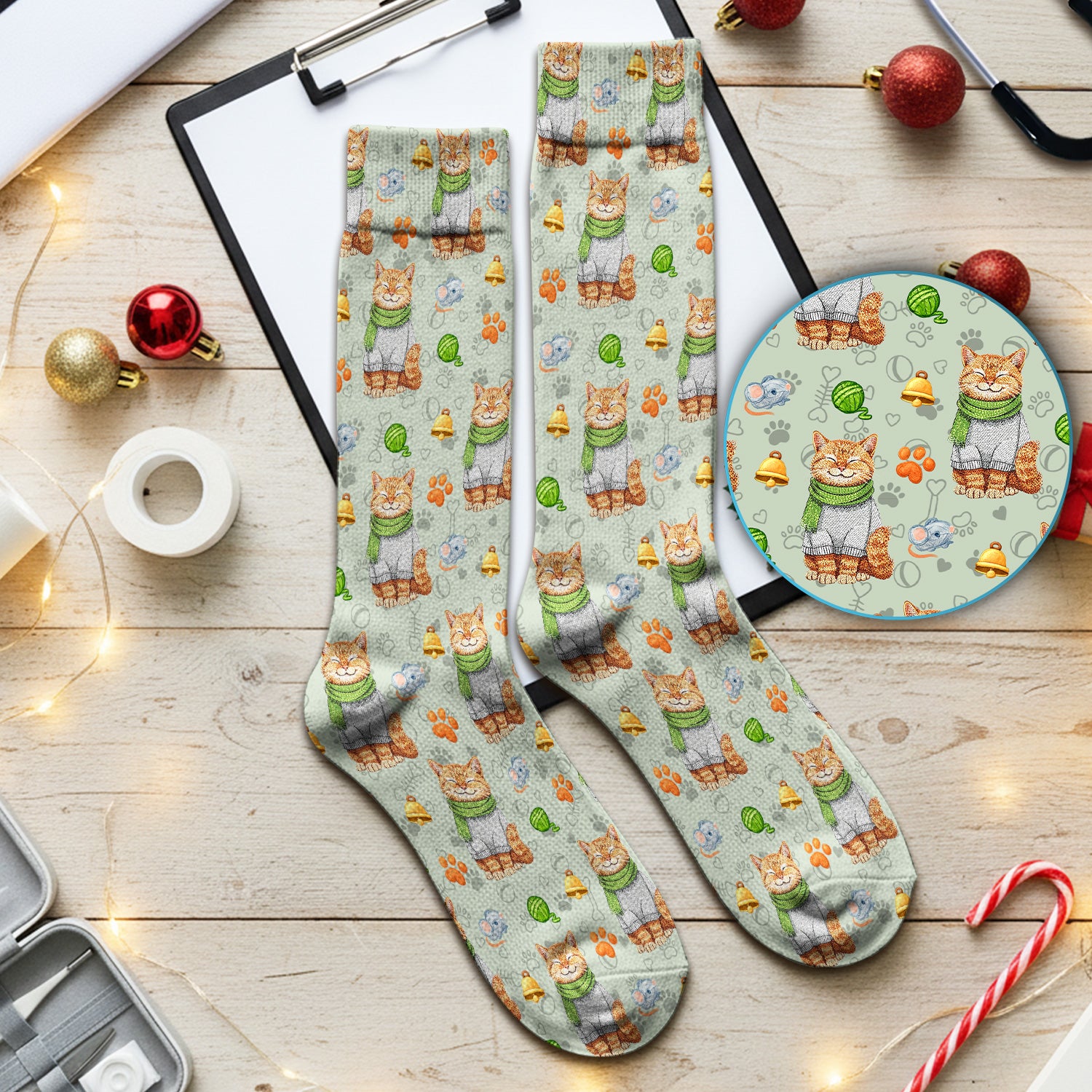 Adorable Cat Lover Nurse Scrub Socks, Cute Cat Medical Pattern Sock, Breathable Fabrics Nursing Uniform