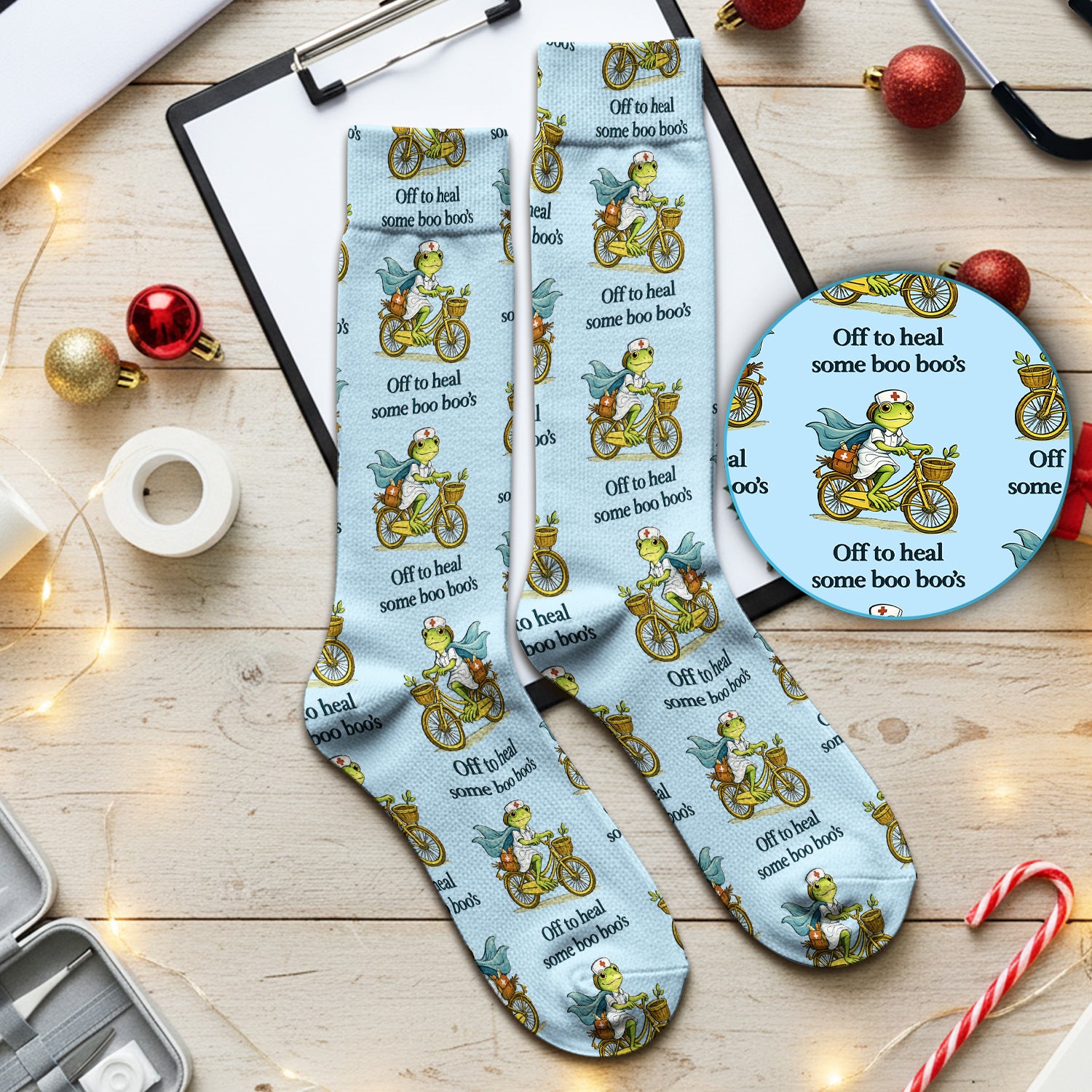 Funny Frog Nurse Cycling Pattern Socks, Breathable Fabrics Medical Uniform