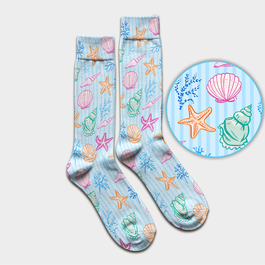 Colorful Seashell Starfish Ocean Stripe Pattern Sock, Breathable Fabrics Medical Uniform