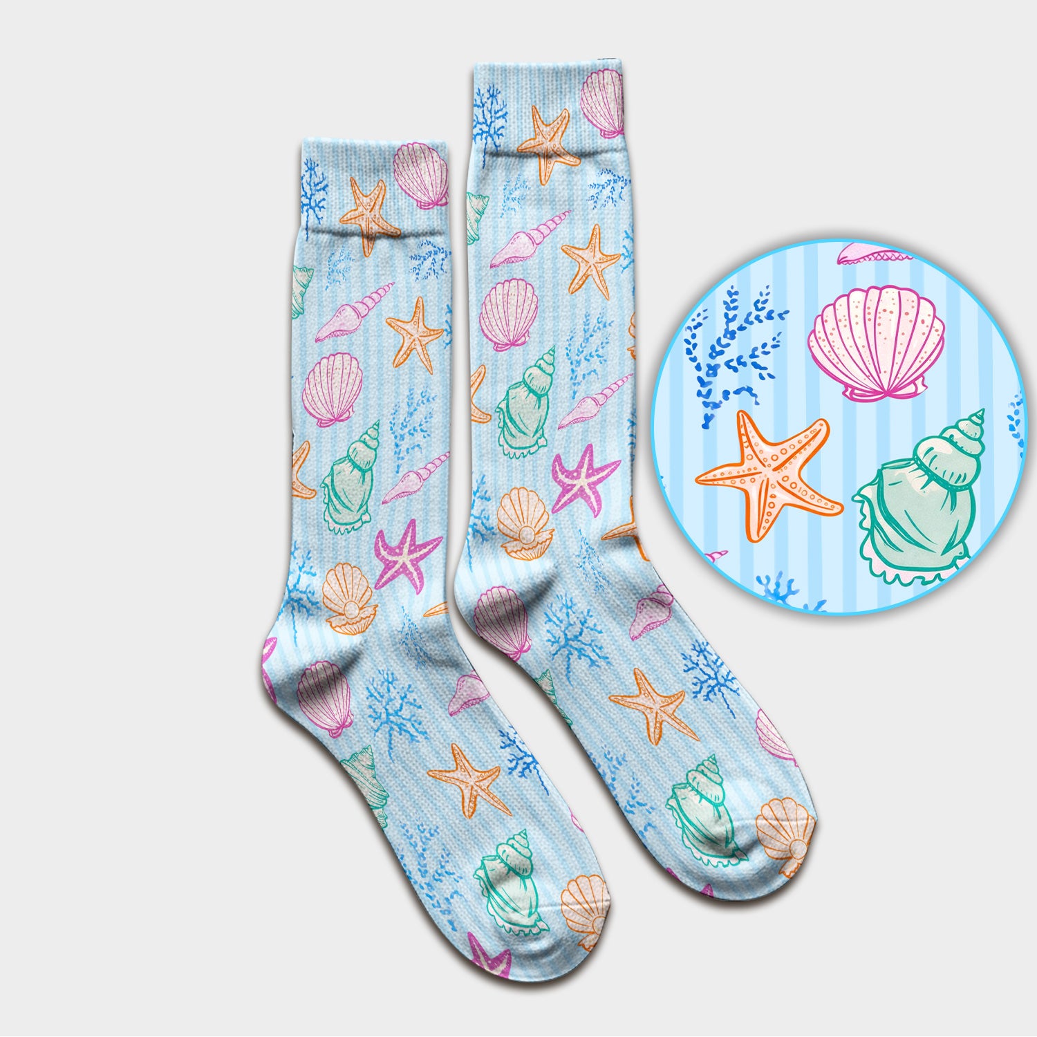 Colorful Seashell Starfish Ocean Stripe Pattern Sock, Breathable Fabrics Medical Uniform