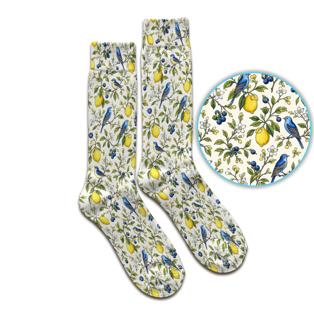 Bluebird Lemon Blossom Pattern Socks, Adult Socks for Men and Women