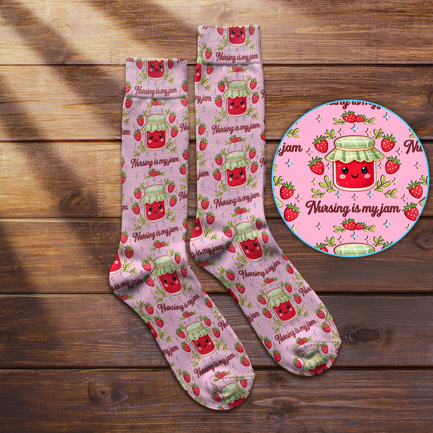 Cute Strawberry Jam Nurse Pattern Socks, Breathable Fabrics Medical Uniform