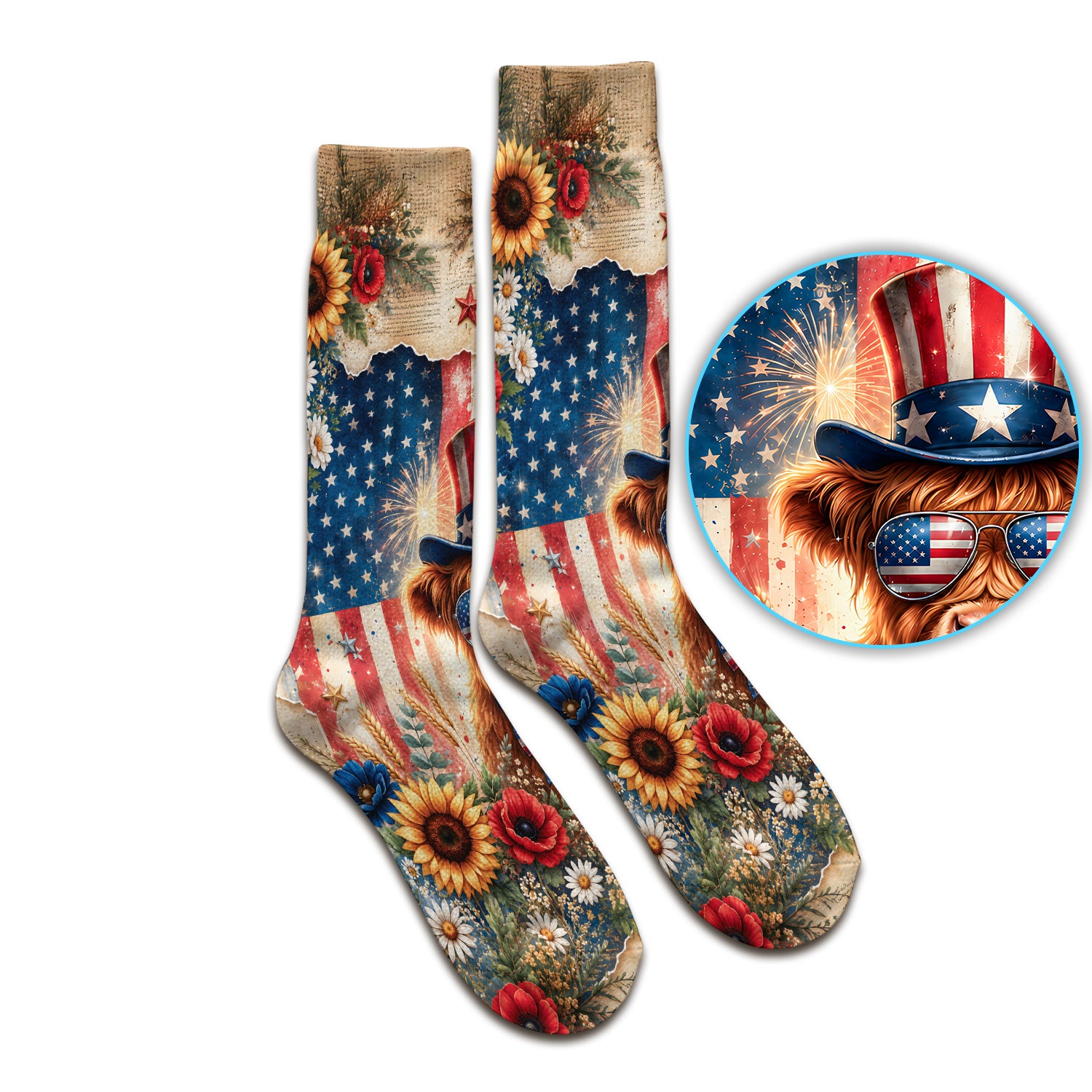 Patriotic Highland Cow Nurse for RN, CNA, Healthcare Workers Socks, Adult Socks for Men and Women