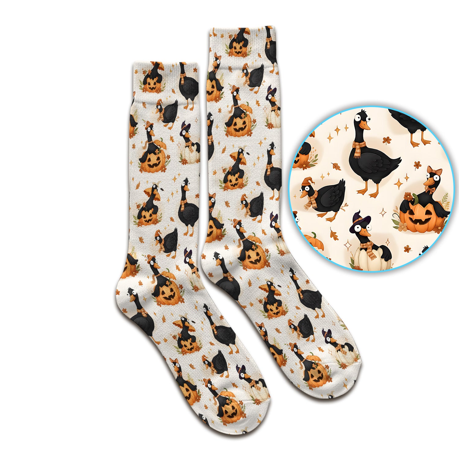 Pumpkin Black Goose Print Socks, Adult Socks for Men and Women