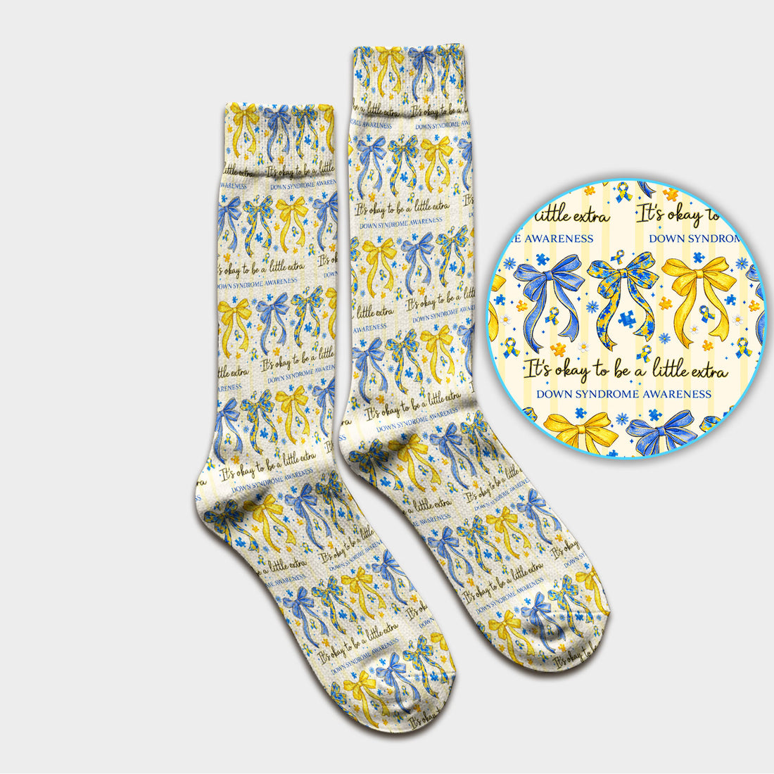 Down Syndrome Awareness Ribbon Pattern Socks, Breathable Fabrics Medical Uniform