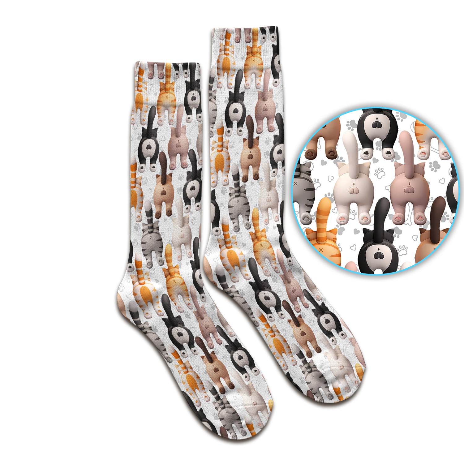 Funny Cat Butt Paw Print Pattern Socks, Breathable Fabrics Medical Uniform