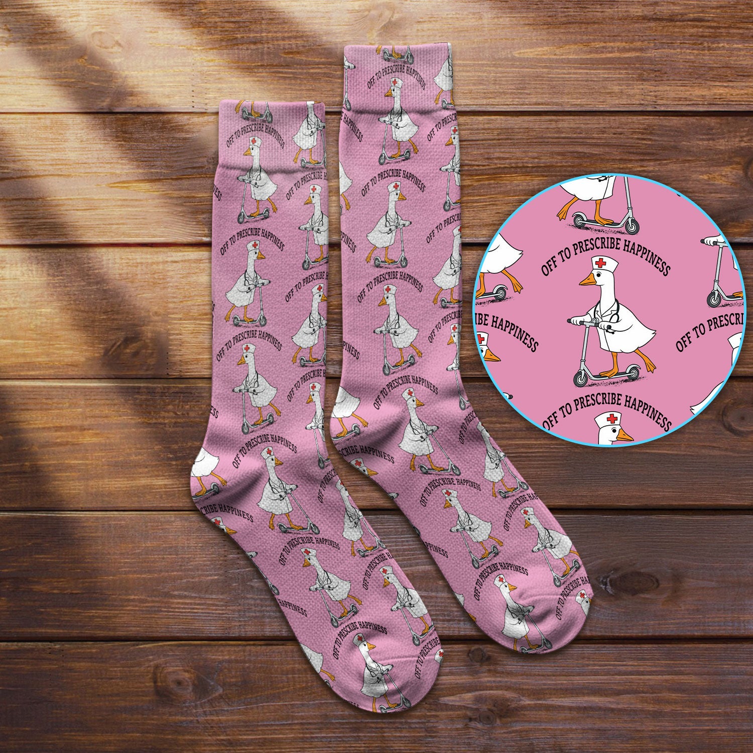 Nurse Goose Scooter Print Socks, Adult Socks for Men and Women
