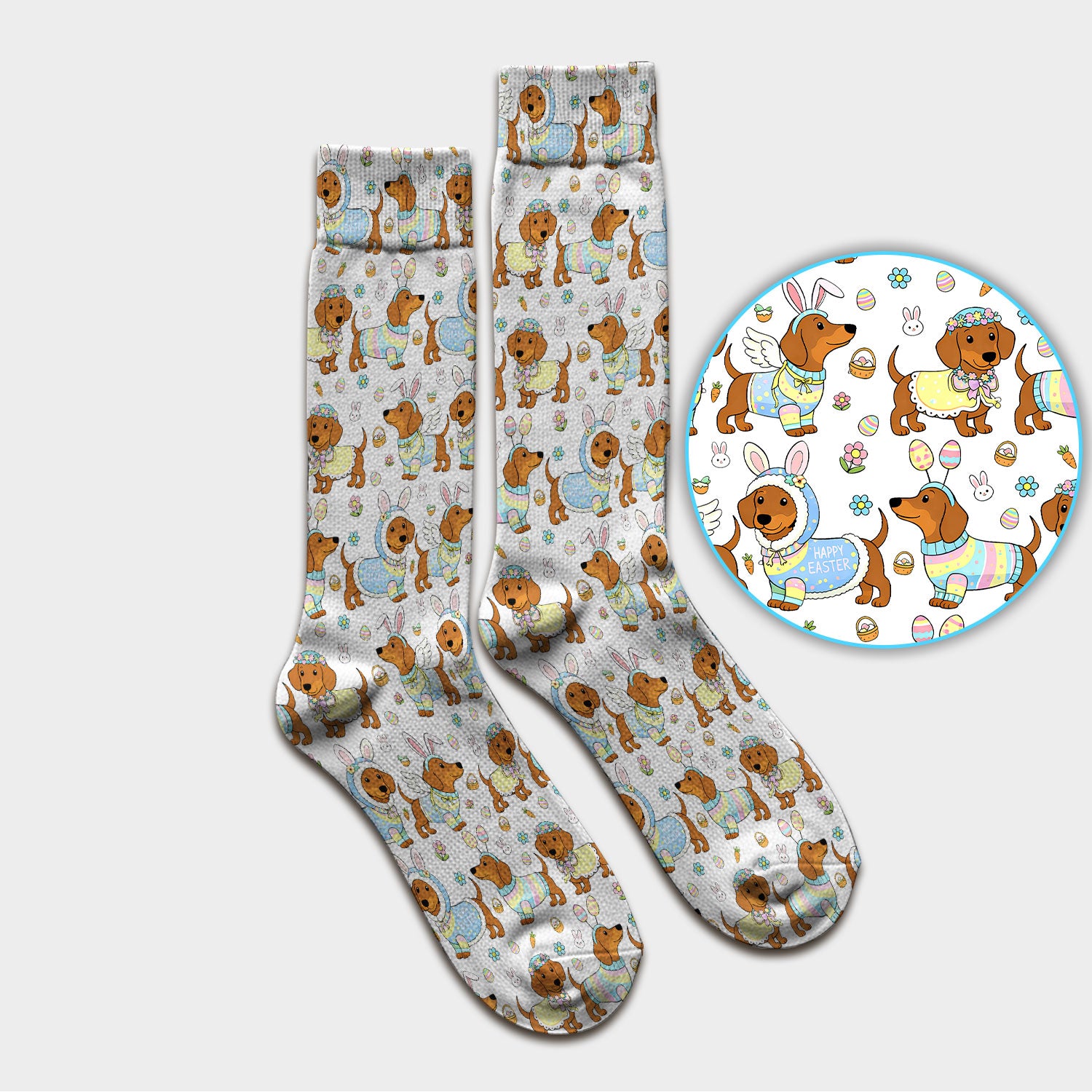 Easter Dachshund Bunny Pattern Nurse Socks, Breathable Fabrics Medical Uniform