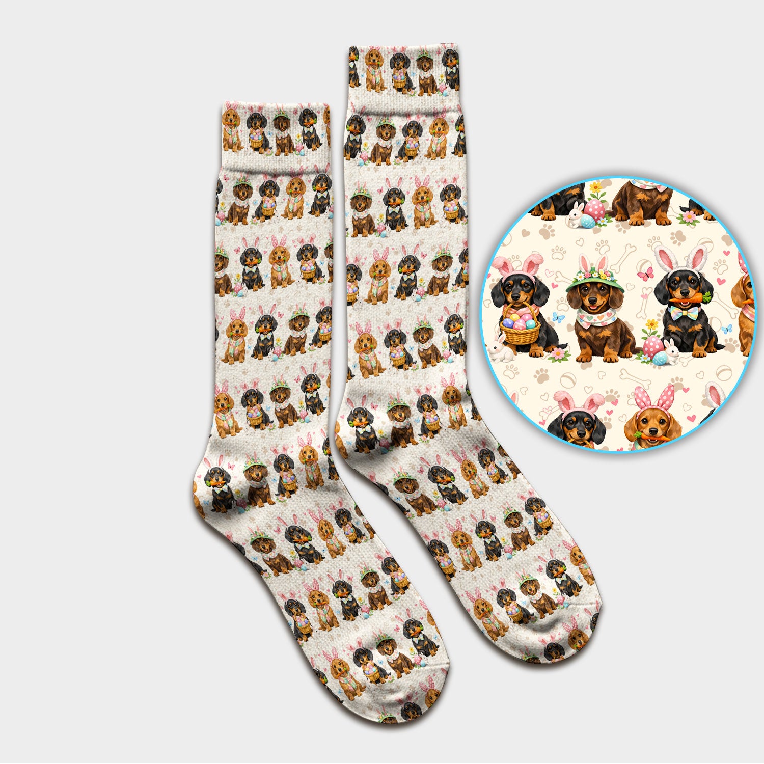 Cute Easter Dachshund Dog Bunny Print Socks, Breathable Fabrics Medical Uniform