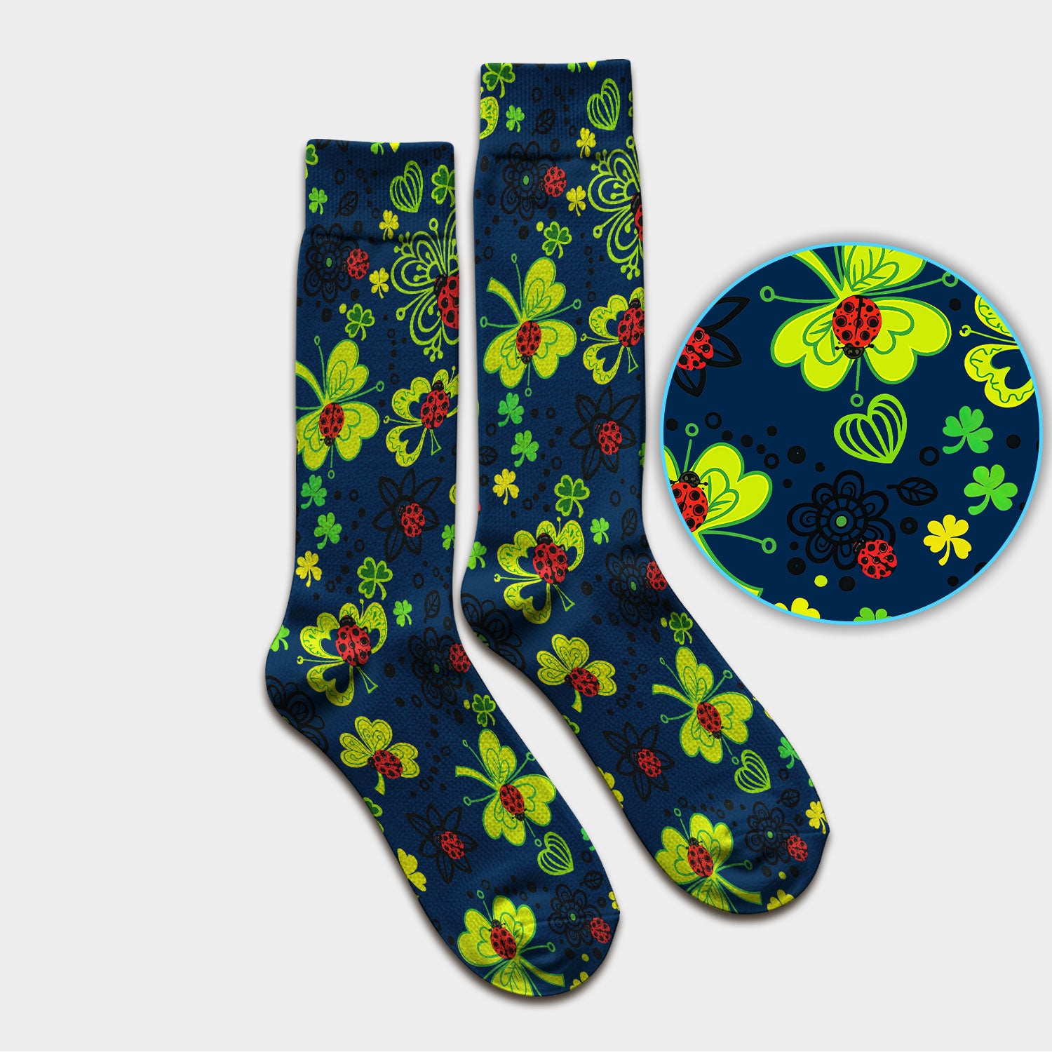 Ladybug Clover Floral Pattern Print Socks, Breathable Fabrics Medical Uniform