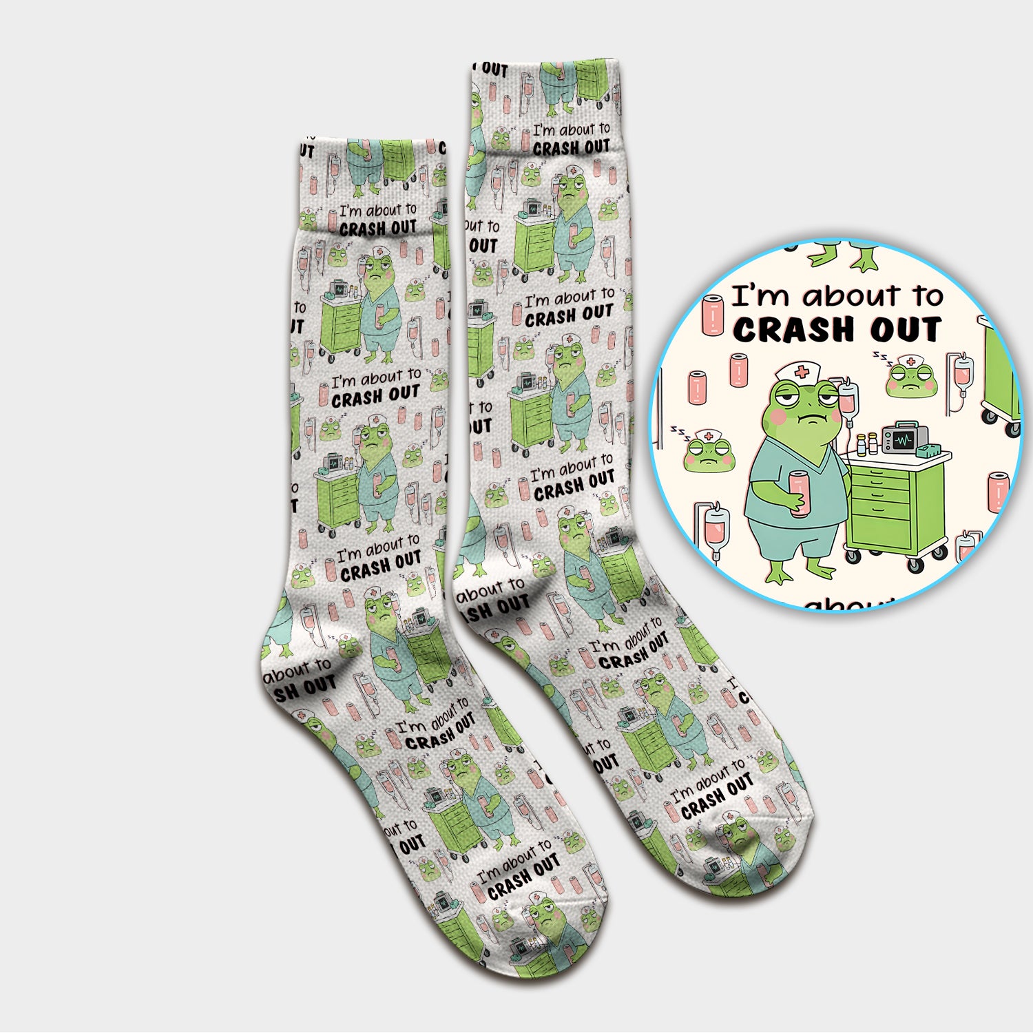 Funny Frog Pattern Nurse Scrub Socks, I’m About to Crash Out Nurse Sock, Breathable Fabrics Nursing Uniform