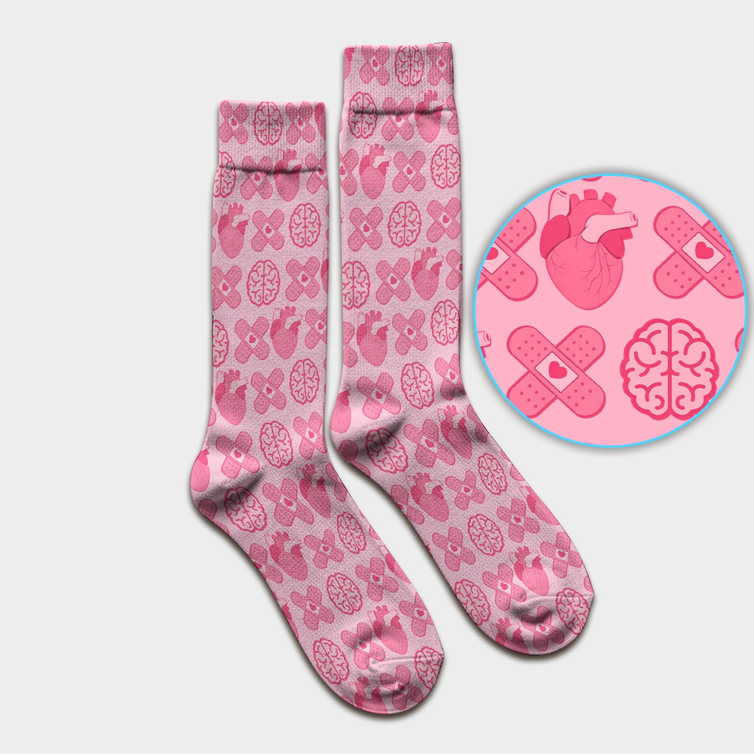 Heart & Brain Medical Icon Pattern Socks, Socks for Nurse Doctor