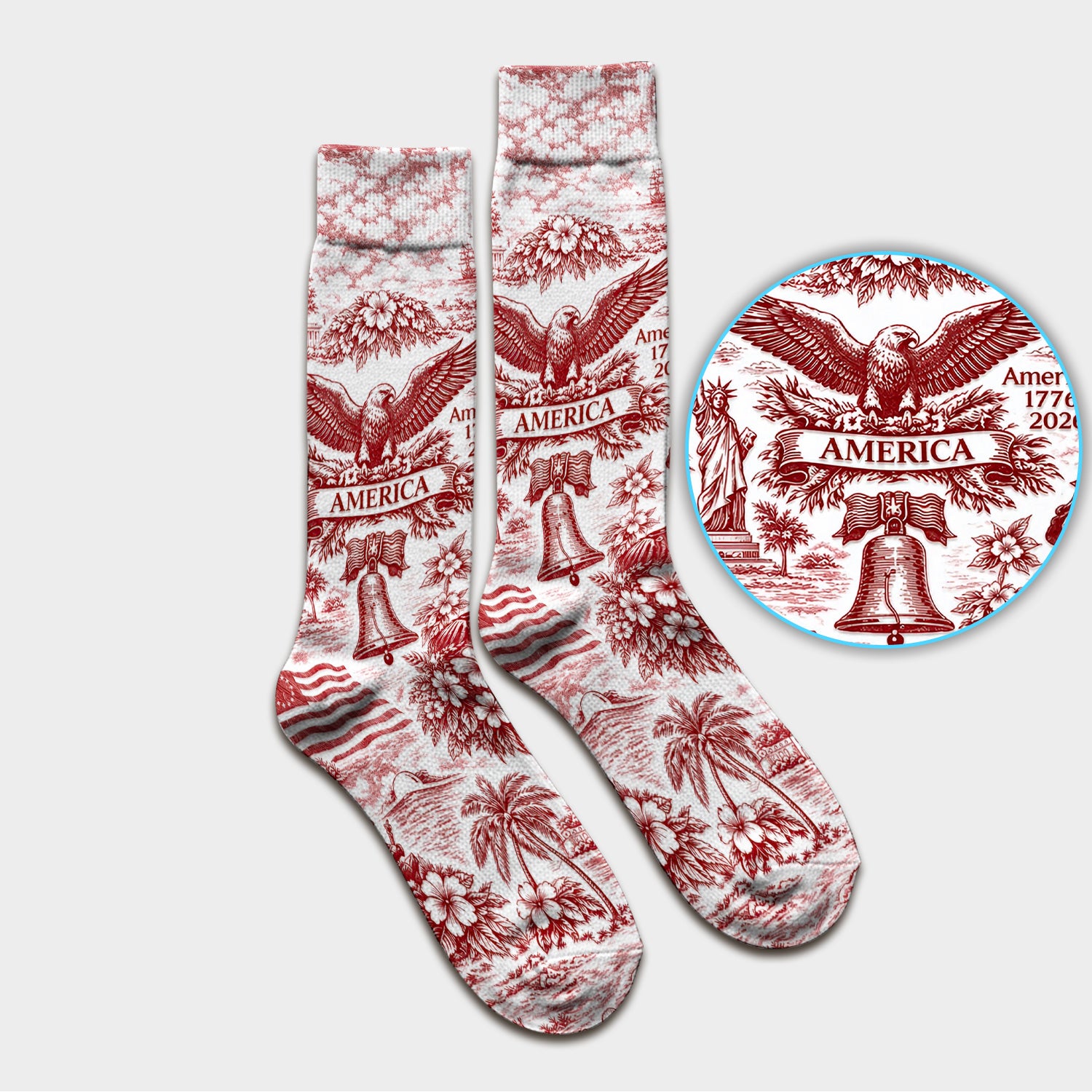 Patriotic America Heritage Toile Pattern Sock, Breathable Fabrics Medical Uniform