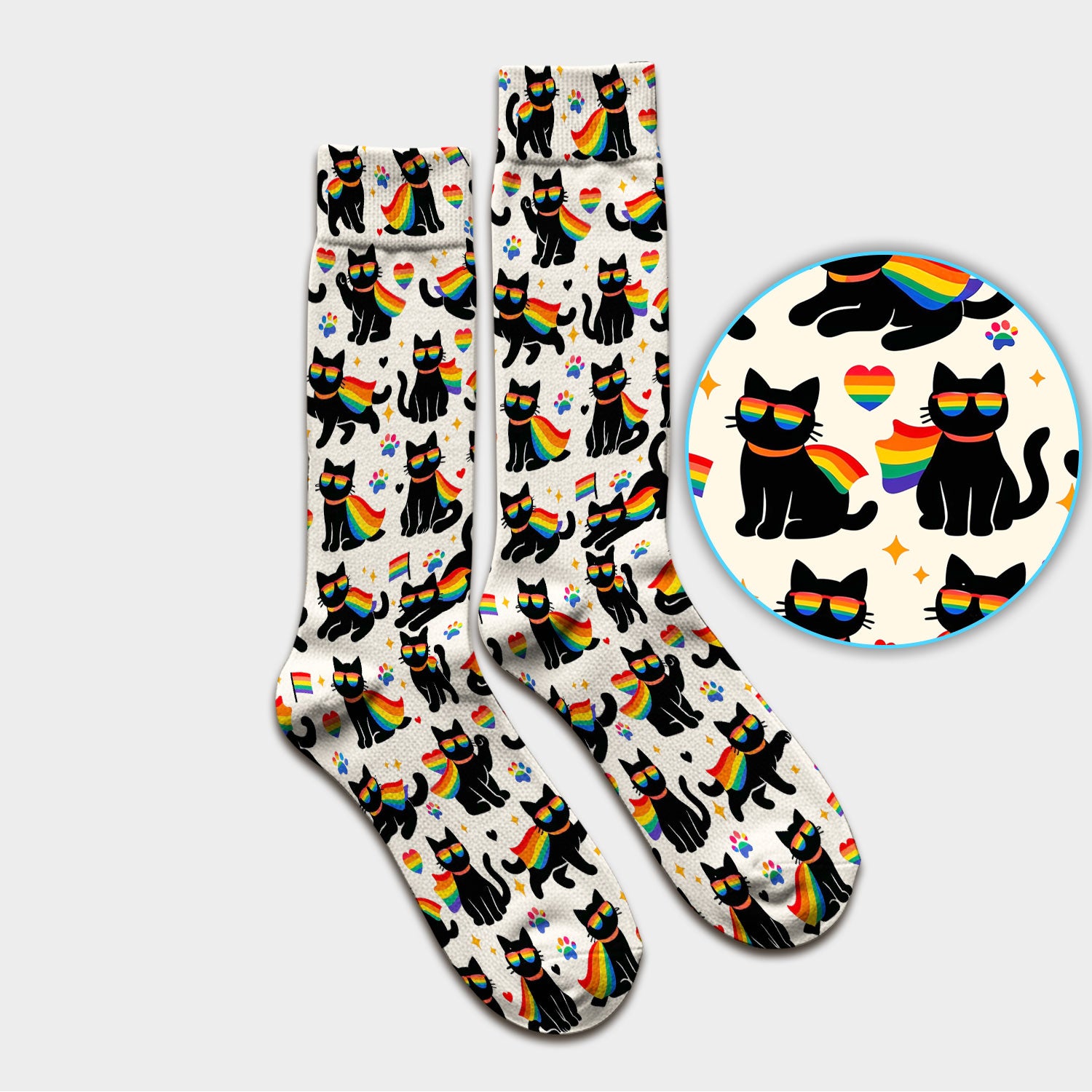 Rainbow Black Cat Pride Pattern Socks, Breathable Fabrics Medical Uniform