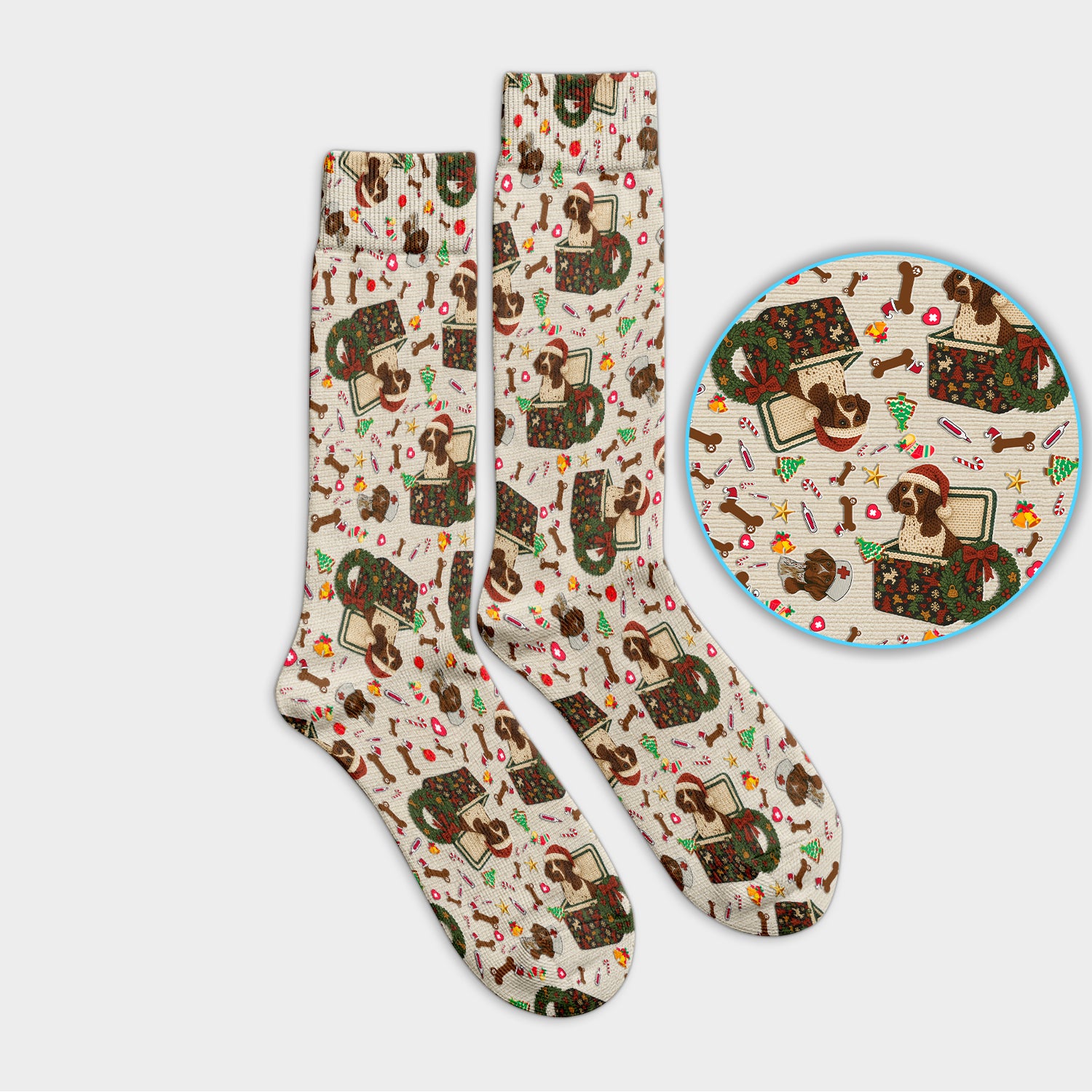 Funny Christmas Dog Socks – Cute Pet Lover Holiday Pattern – Festive Medical Uniform for Nurses and Animal Care Workers