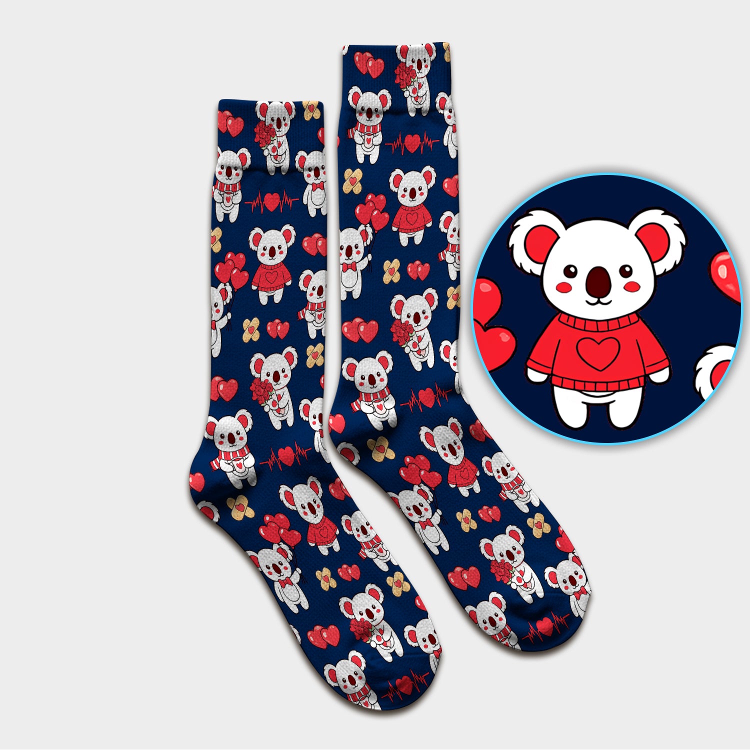 Sweet Koala Valentine Medical Design Socks, Breathable Fabrics Uniform