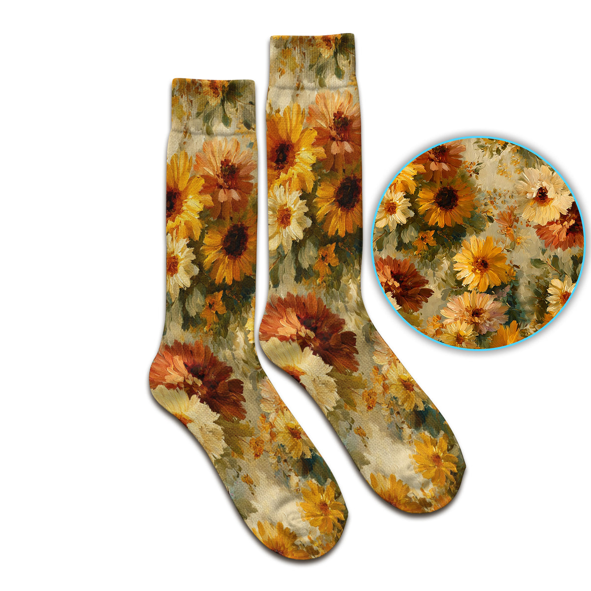 Vintage Sunflower Oil Painting Socks, Adult Socks for Men and Women