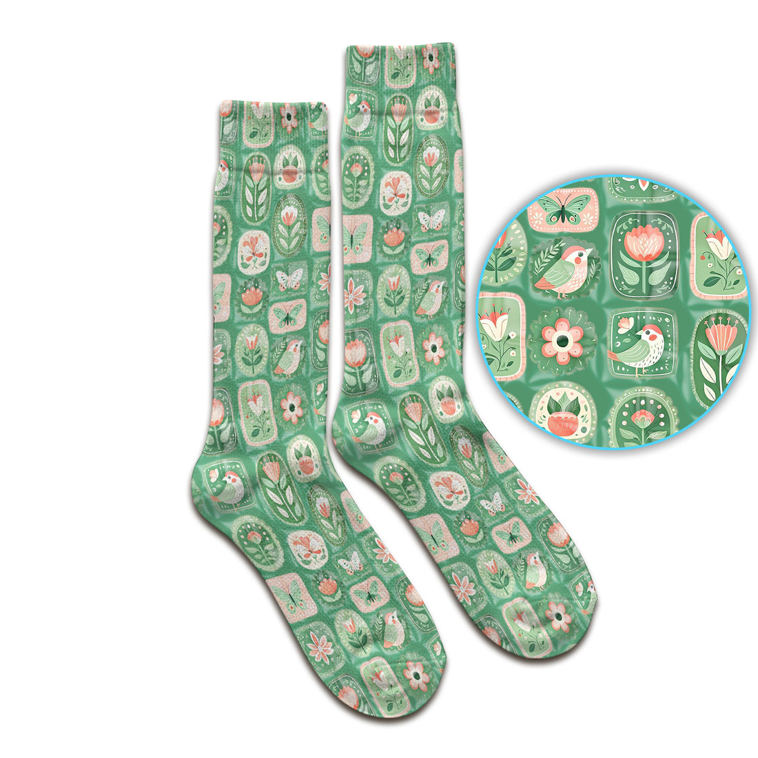 Folk Art Floral Bird Butterfly Garden Pattern Socks, Adult Socks for Men and Women