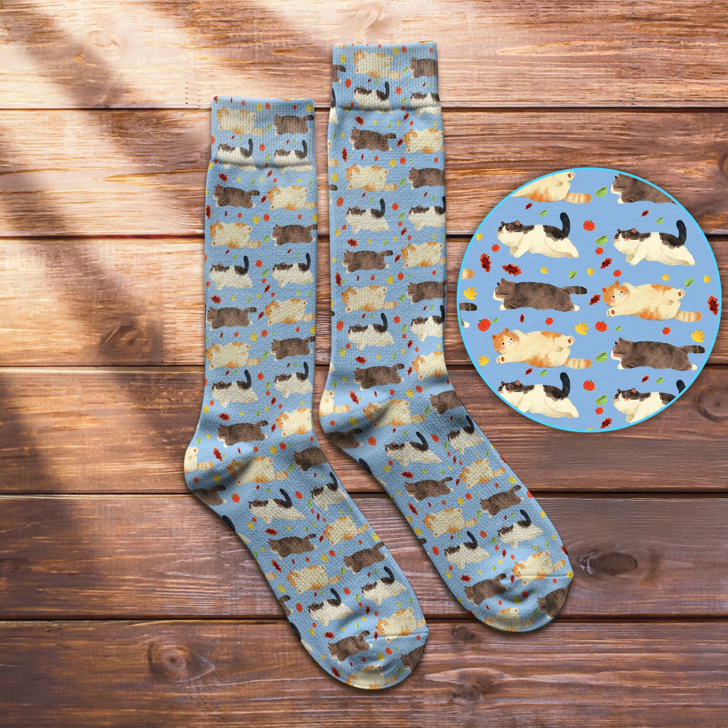Chubby Cat Autumn Leaves Print Socks, Breathable Fabrics Medical Uniform