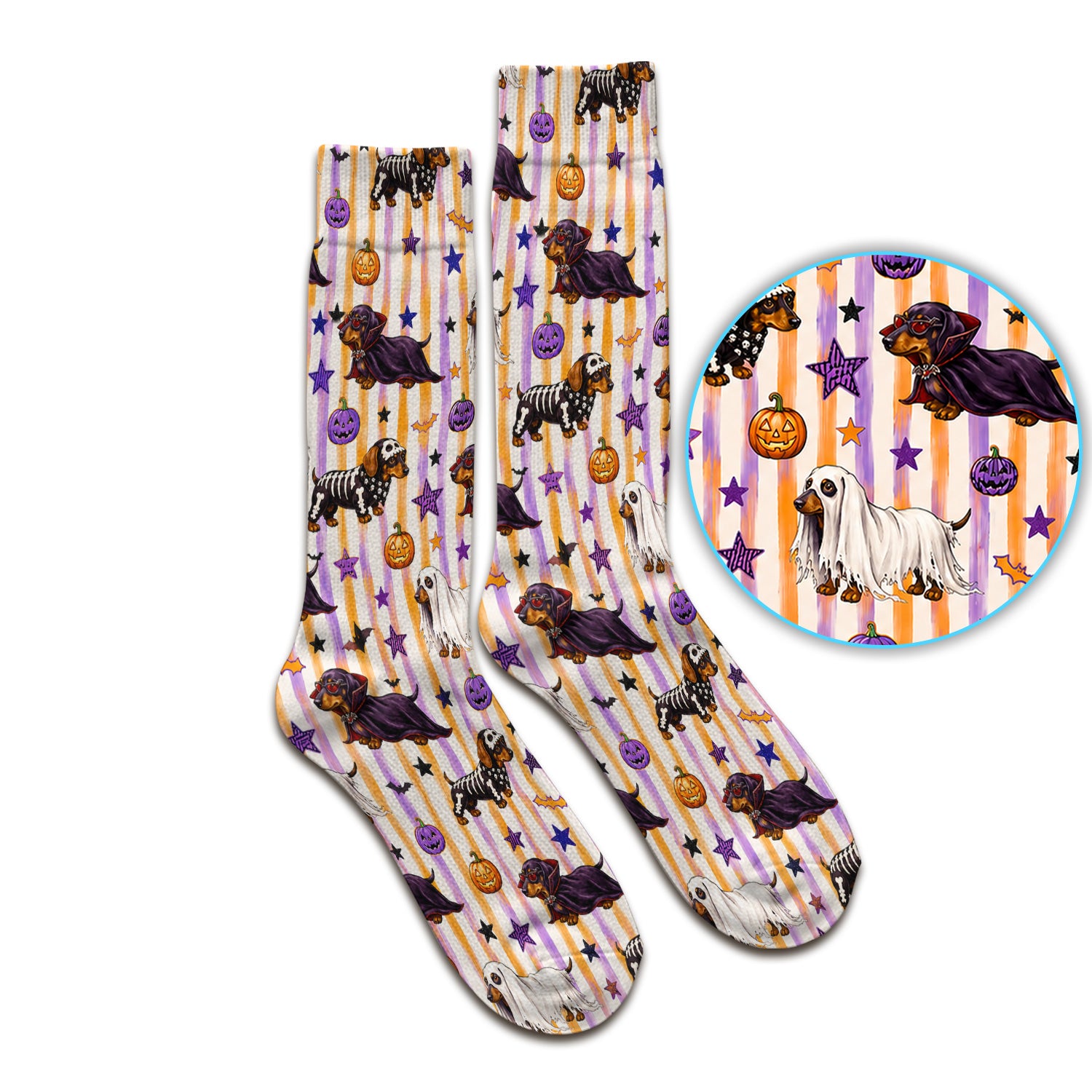 Halloween Dachshund Stripe Pattern Socks, Adult Socks for Men and Women