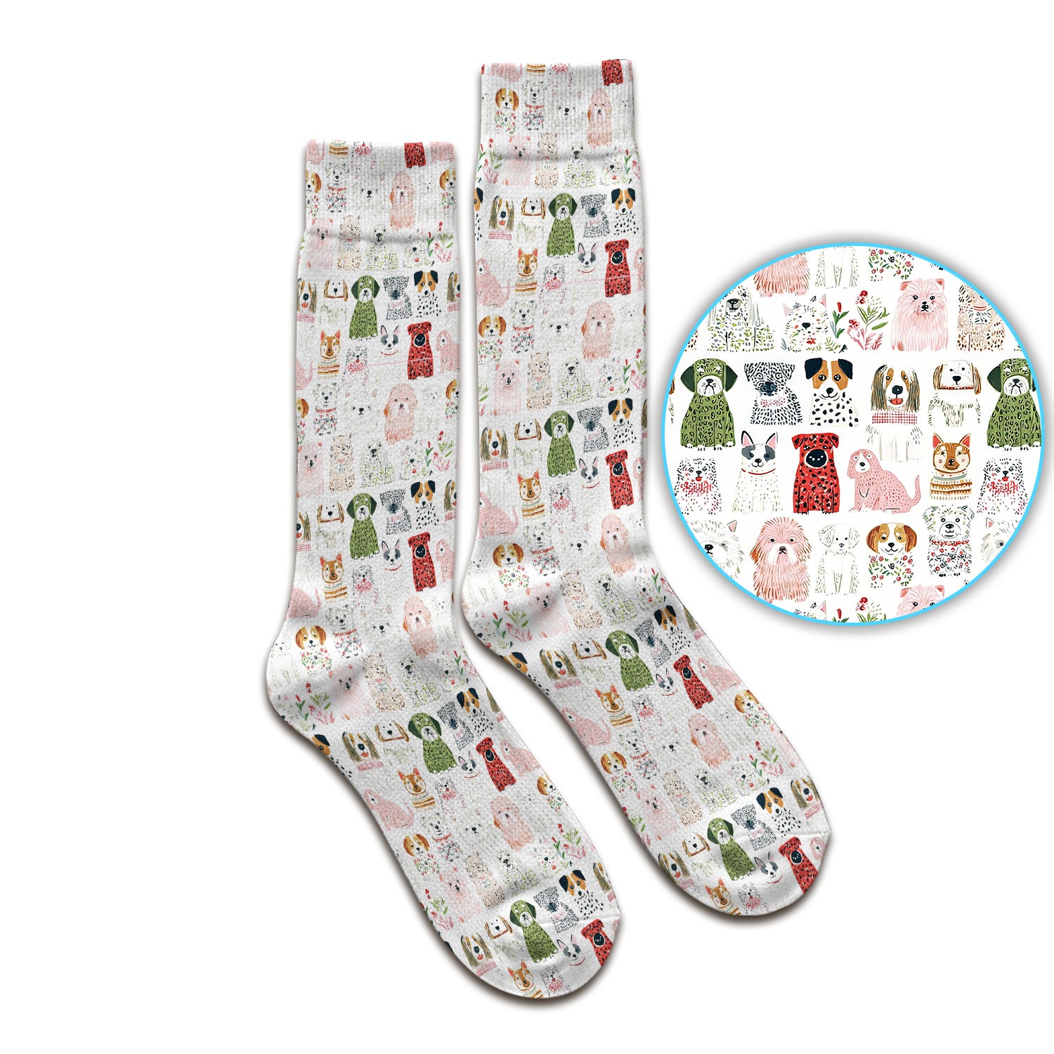 Cute Cartoon Dog Breeds Pattern Socks, Breathable Fabrics Medical Uniform