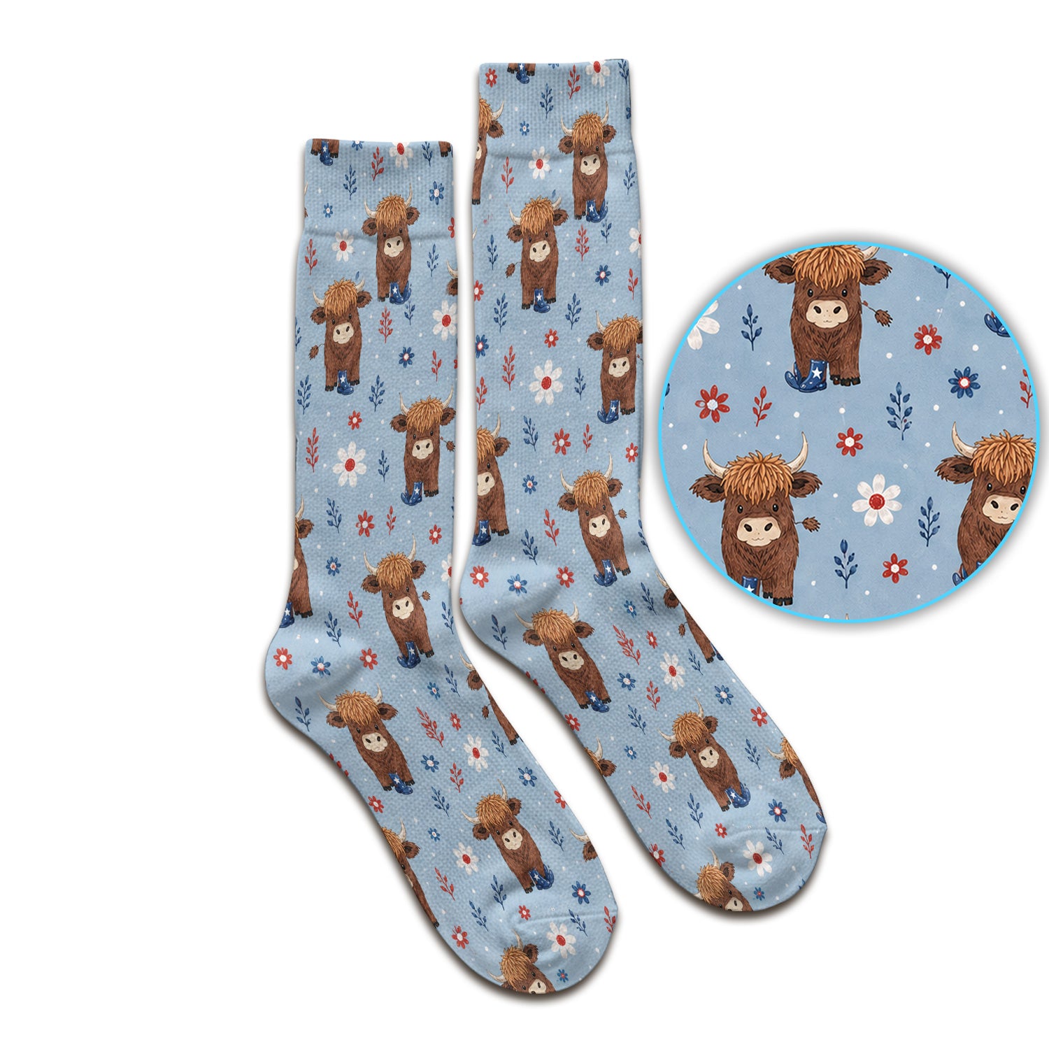 Floral Cowboy Boots Pattern Socks, Adult Socks for Men and Women